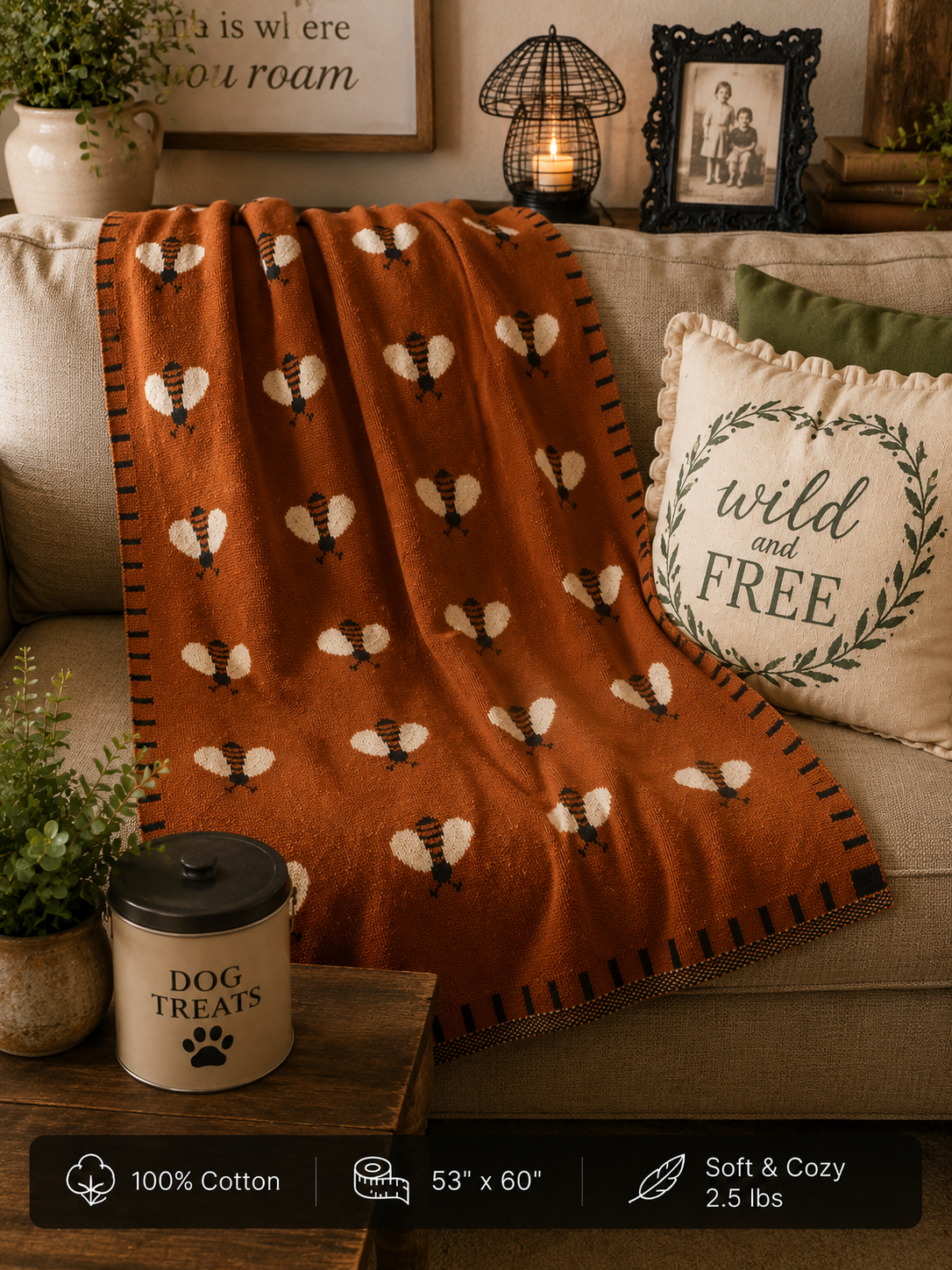 Primitives by Kathy Woven Bee Throw Blanket – Moody Vintage Rust