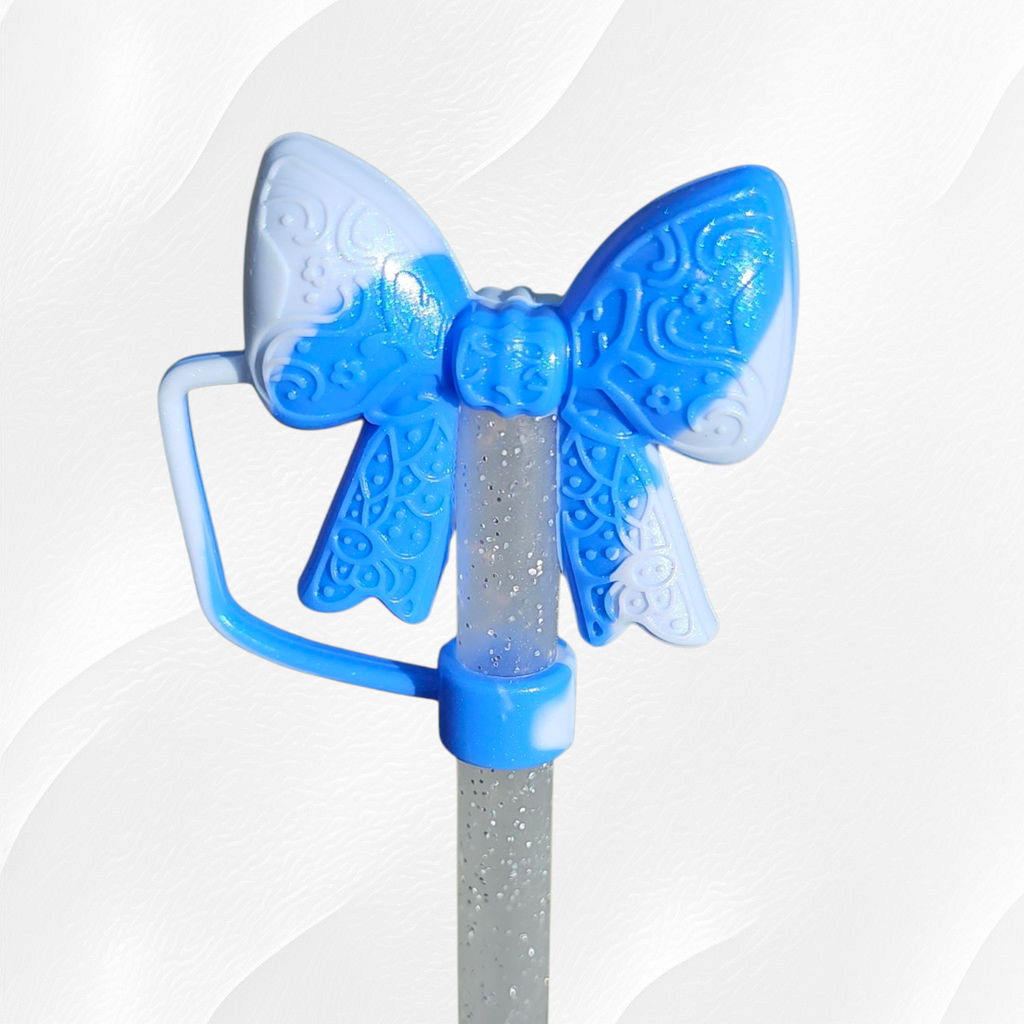 Paisley Princess Bow BOW Silicone Straw Topper | Blue Swirl Shimmer