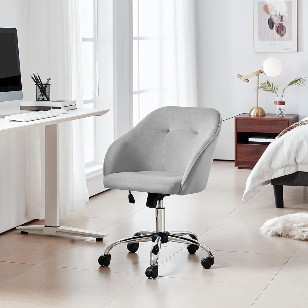 Light Gray Velvet Desk Chair With Adjustable Tilt Arm