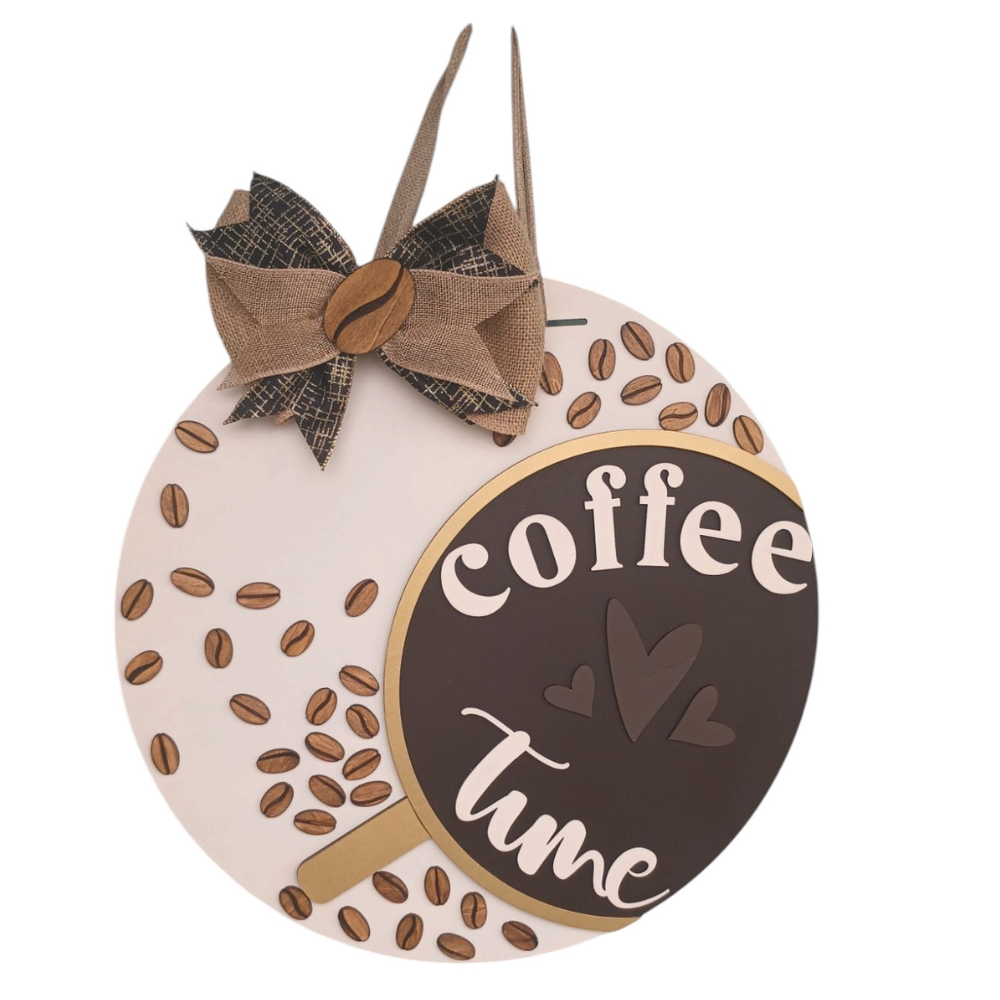 Handcrafted Coffee Bar Sign – Wooden Coffee Time Wall or Door Decor