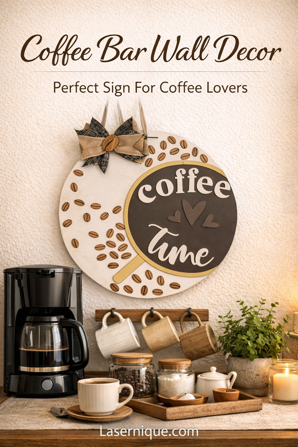 Handcrafted Coffee Bar Sign – Wooden Coffee Time Wall or Door Decor