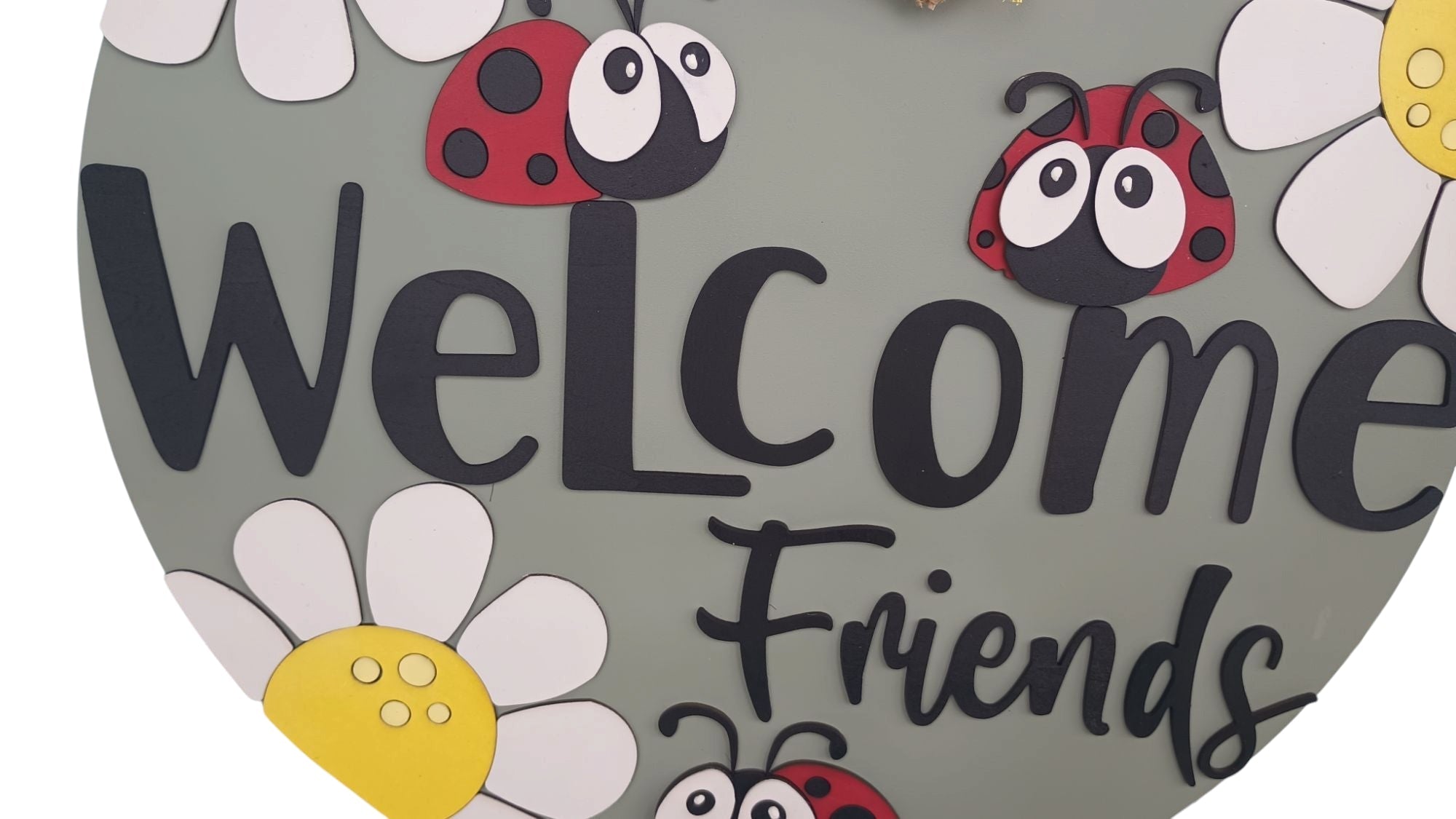 Ladybug Sign – Welcome Friends Door Hanger with Bow