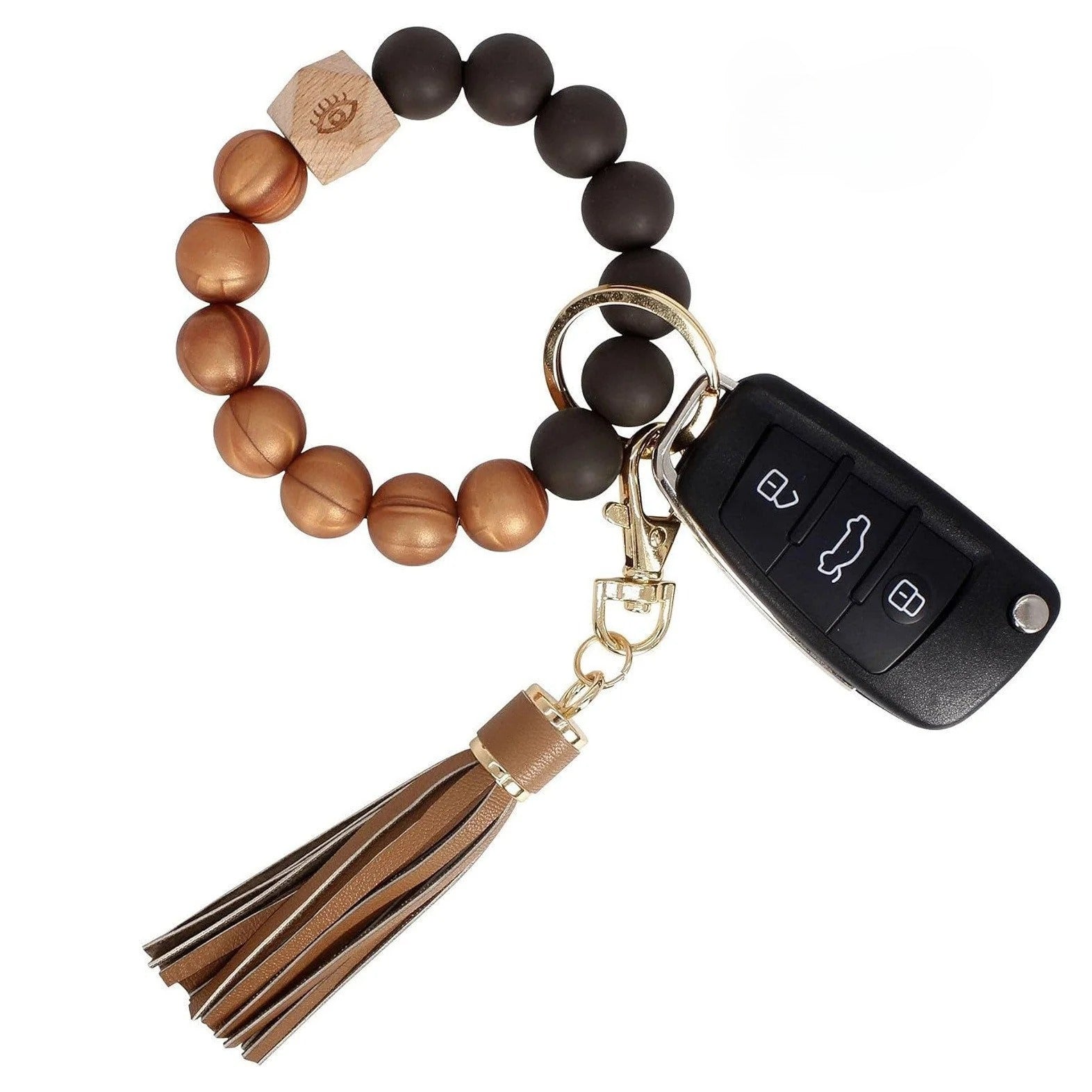 PU Tassel Keychain Women's Bag charm Silicone Beaded Keychain Wristlet Key Ring Bracelet Cute Car Key Chain Holder for Women Girls