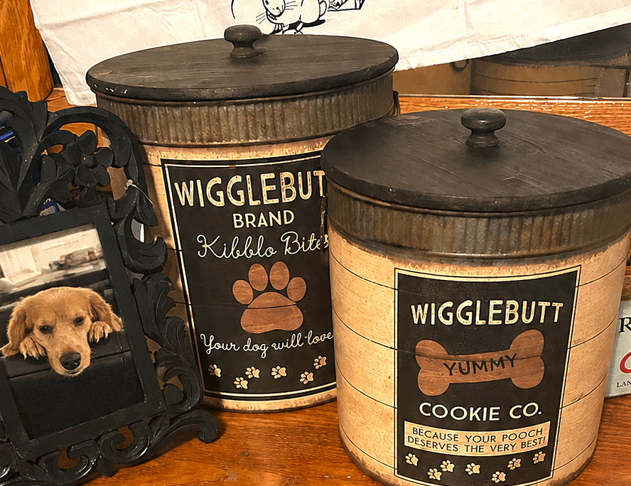 Wigglebutt Brand Rustic Metal Dog Treat Canister Set (2-Piece)