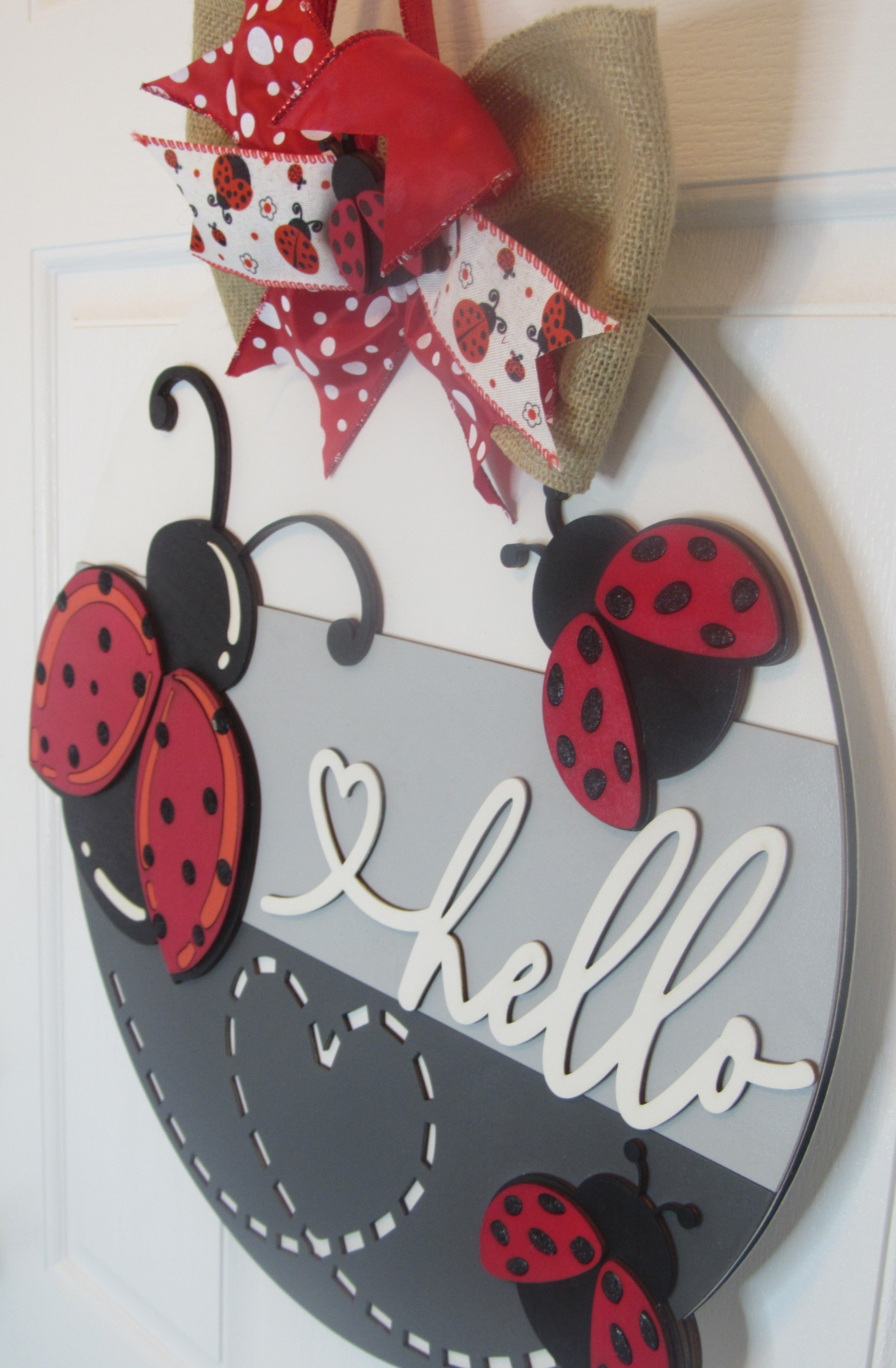 Ladybug Decor - Door Hanger Welcome Sign