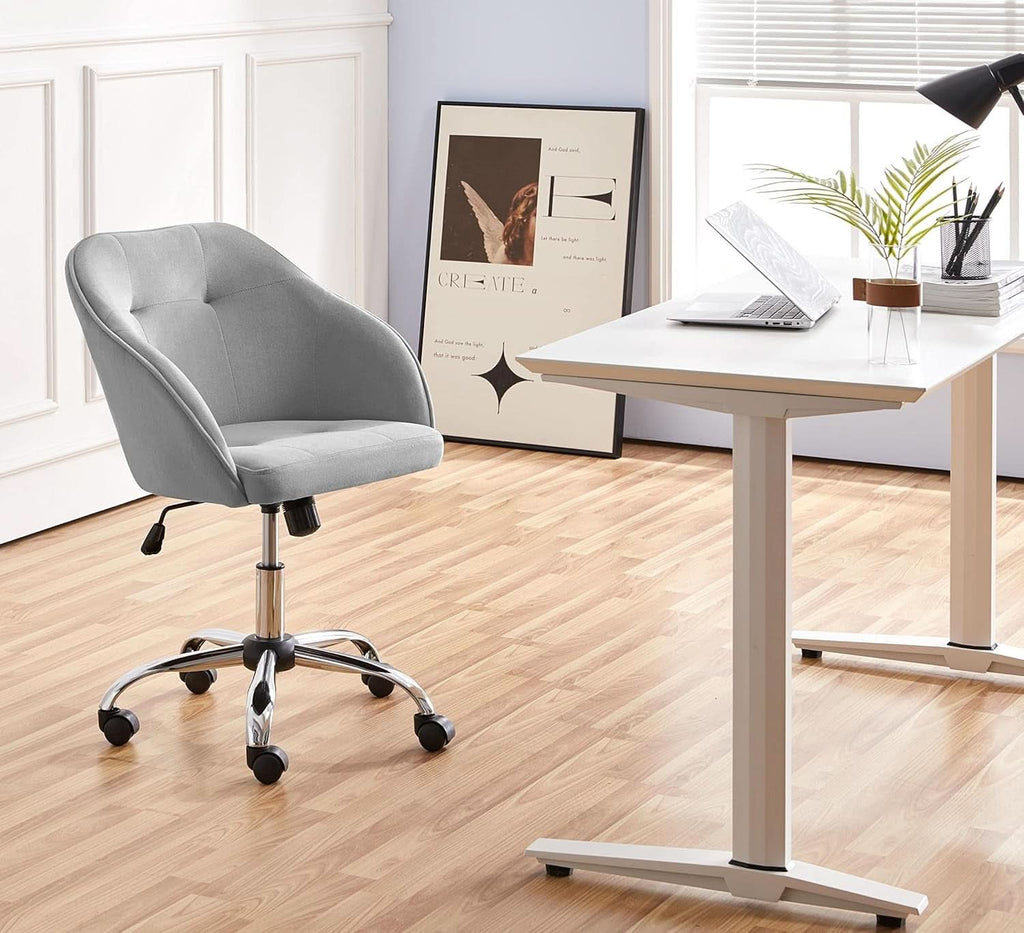 Light Gray Velvet Desk Chair With Adjustable Tilt Arm