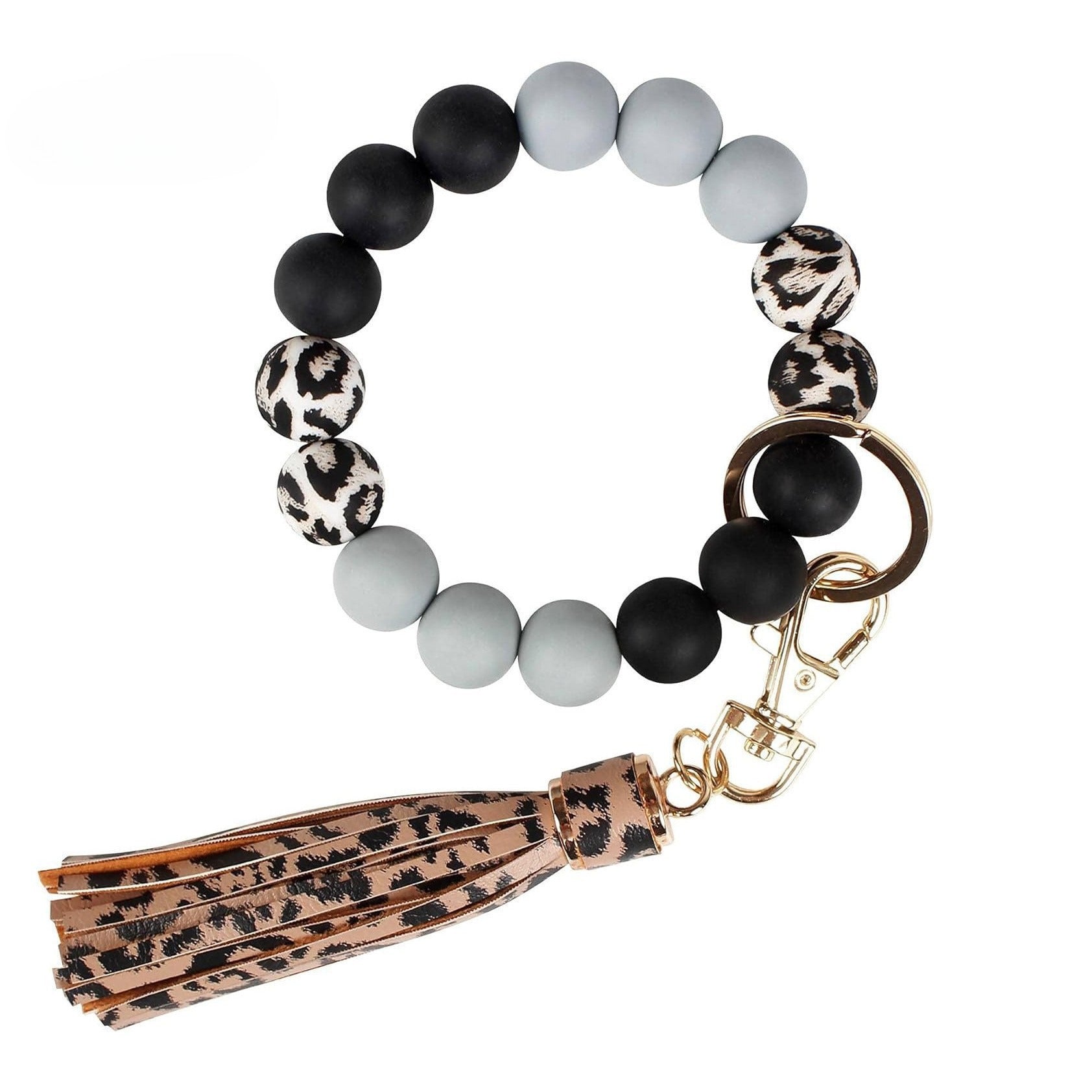 PU Tassel Keychain Bag charm Silicone Beaded Keychain Wristlet Key Ring Bracelet Cute Car Key Chain Holder for Women Girls