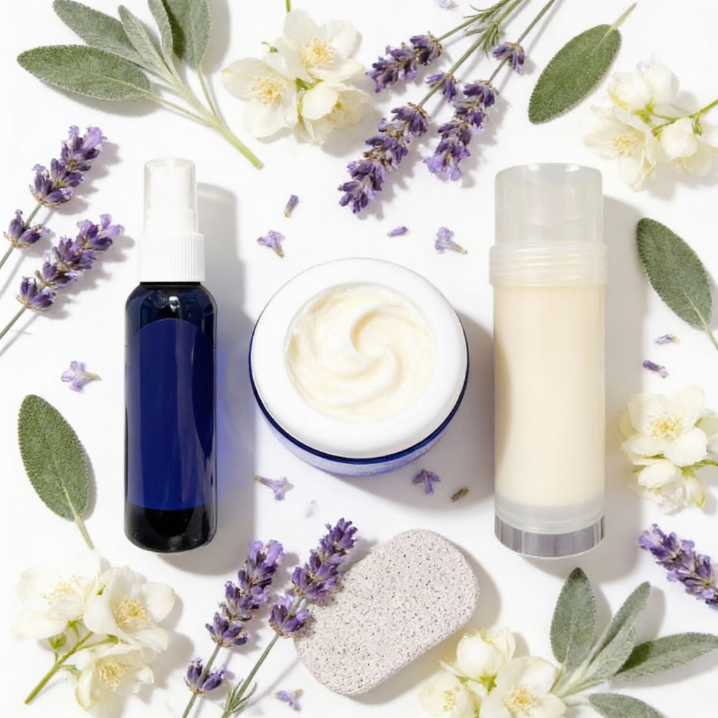 Foot Care Bundle – Lavender Jasmine Foot Butter, Cracked Heel Balm, Cooling Spray & Pumice Scrubber