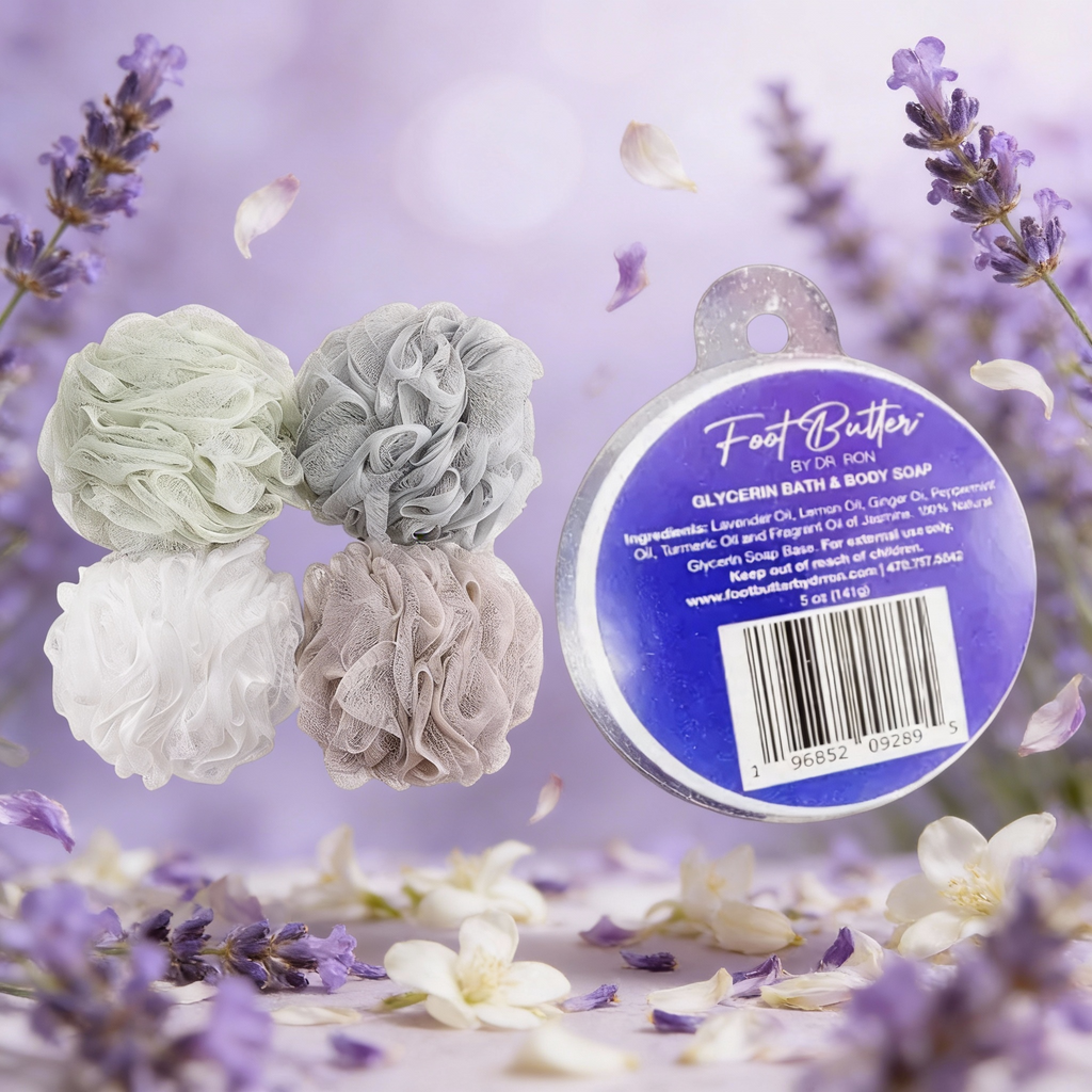 Lavender Bath Bundle – Moisturizing Glycerin Soaps & Shower Loofah Set