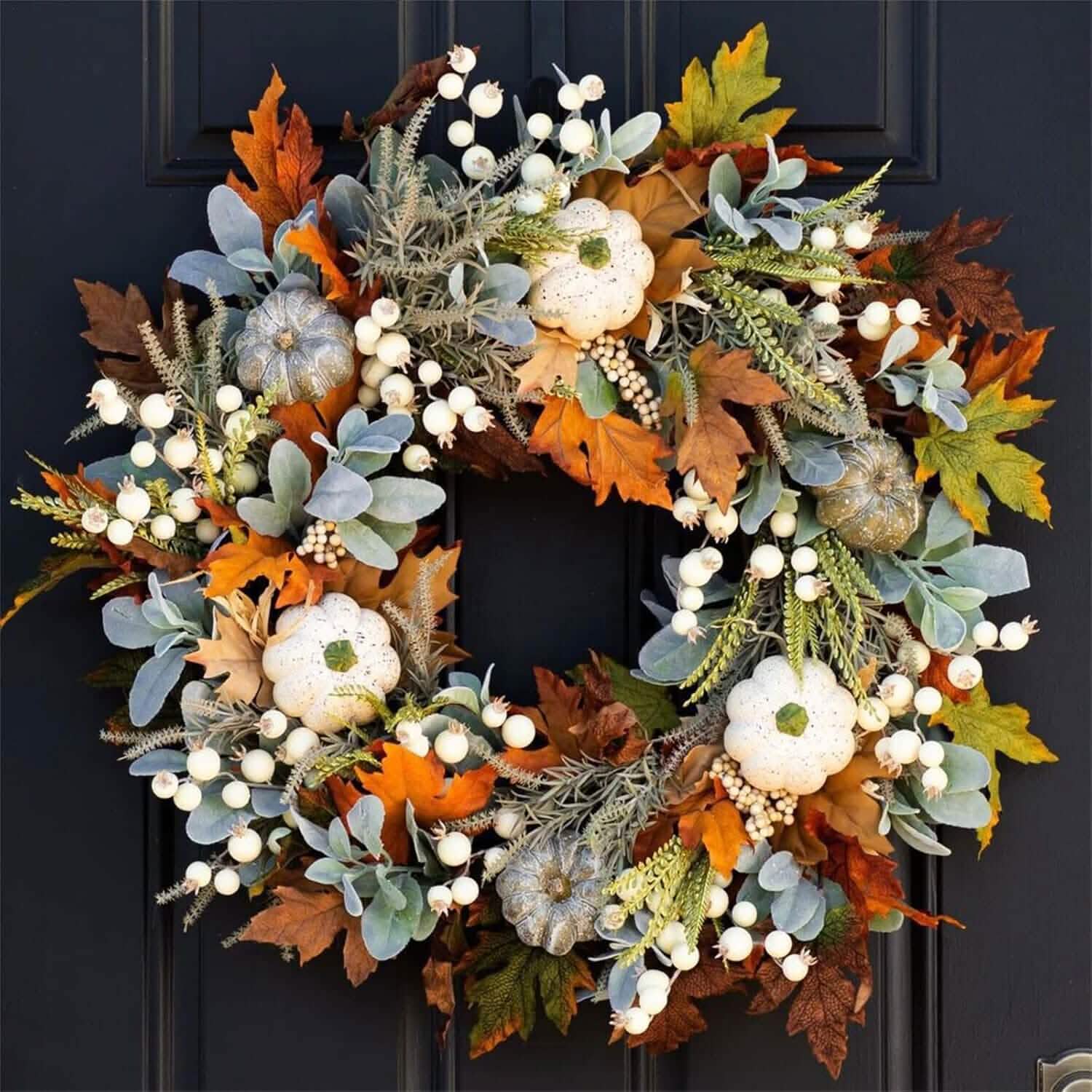 Front Door Autumn Pumpkin Maple Leaves Wreaths