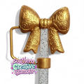 Paisley Princess 3D Bow Silicone Straw Topper | Gold Shimmer