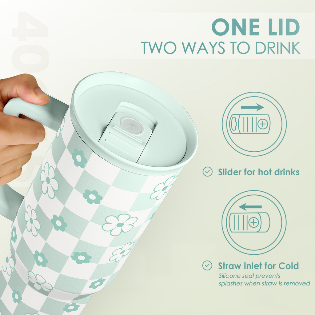 Mint Checker Daisy Slidemate | Slider Tumbler with Handle 40oz