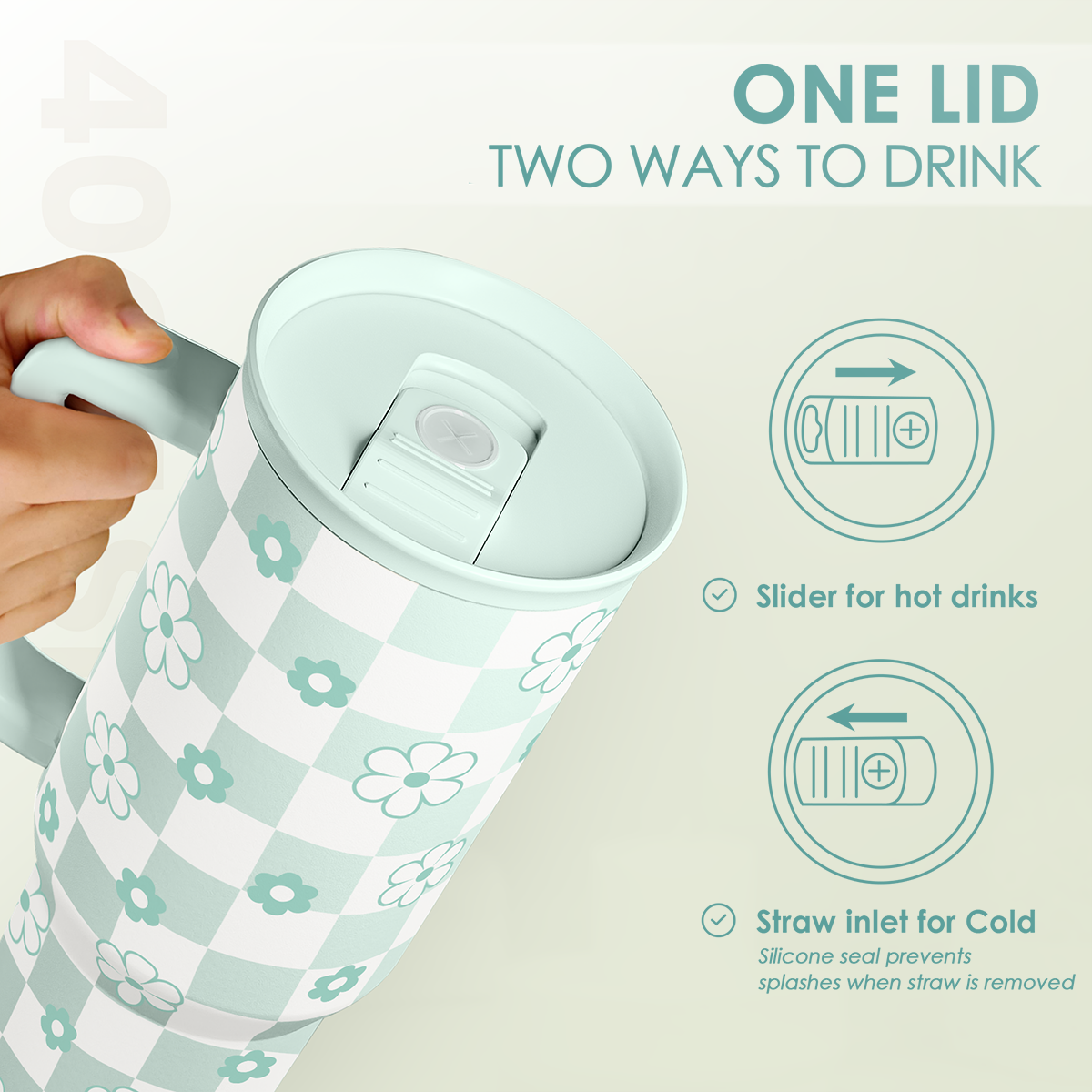 Mint Checker Daisy Slidemate | Slider Tumbler with Handle 40oz