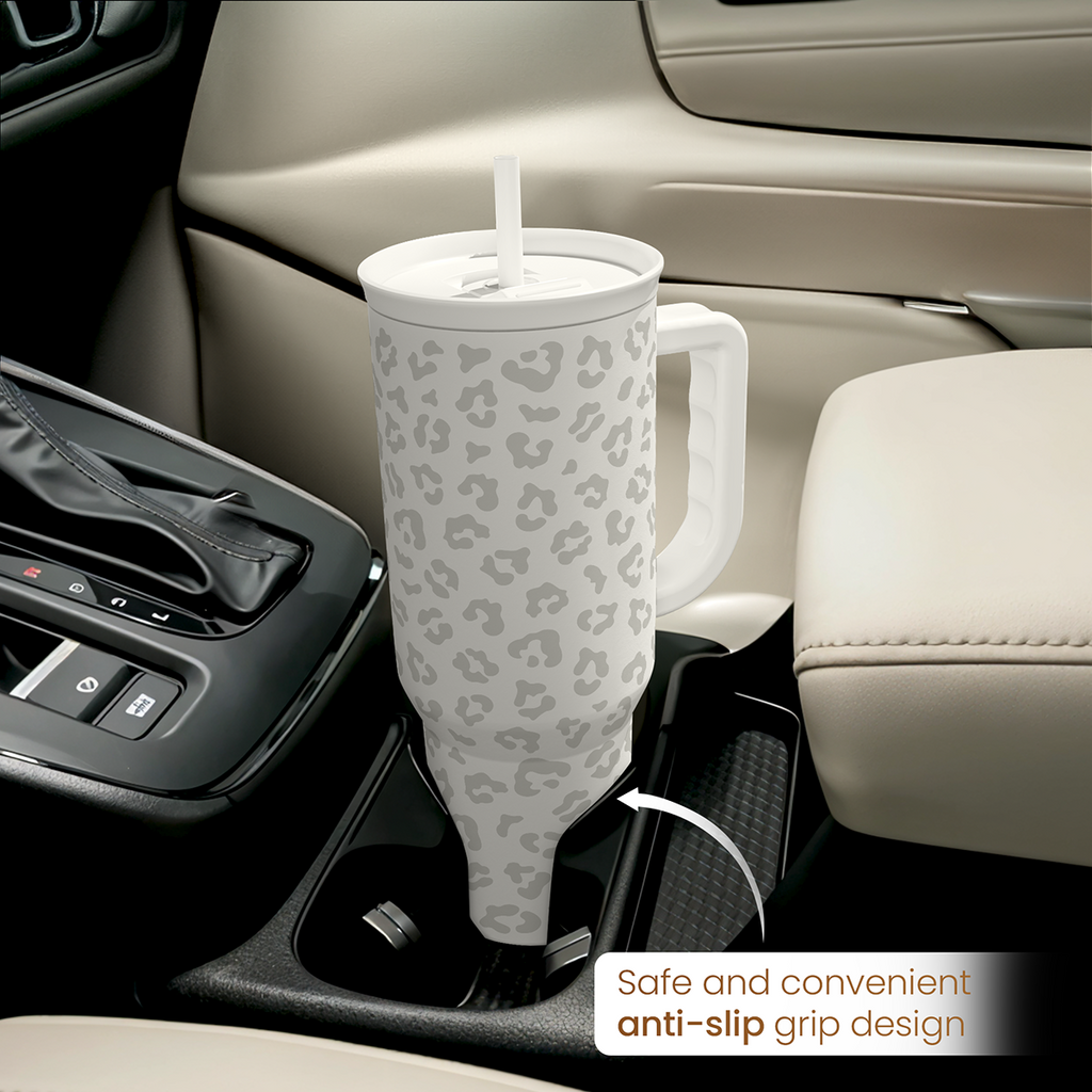 White Leopard Slidemate | Slider Tumbler with Handle 40oz