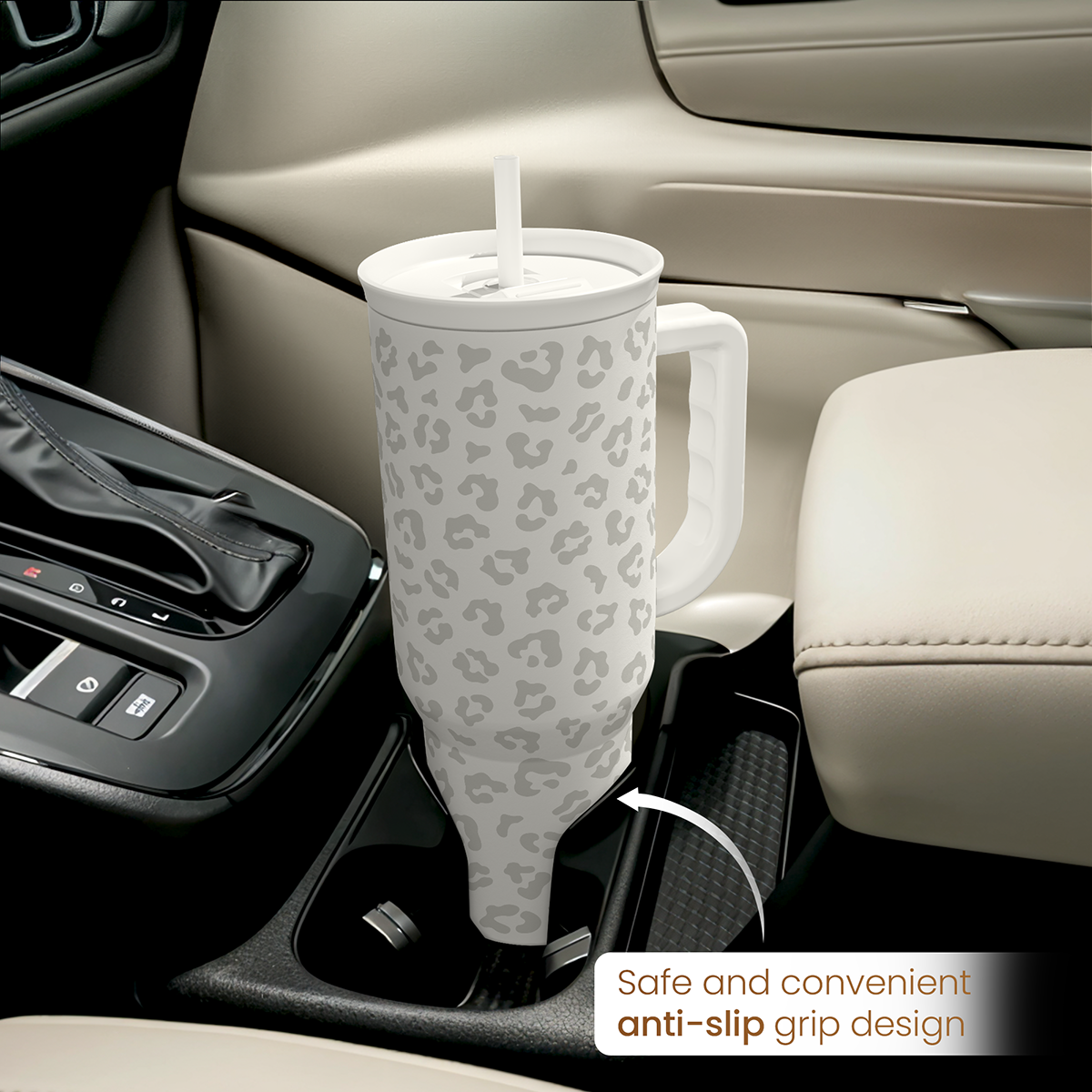 White Leopard Slidemate | Slider Tumbler with Handle 40oz