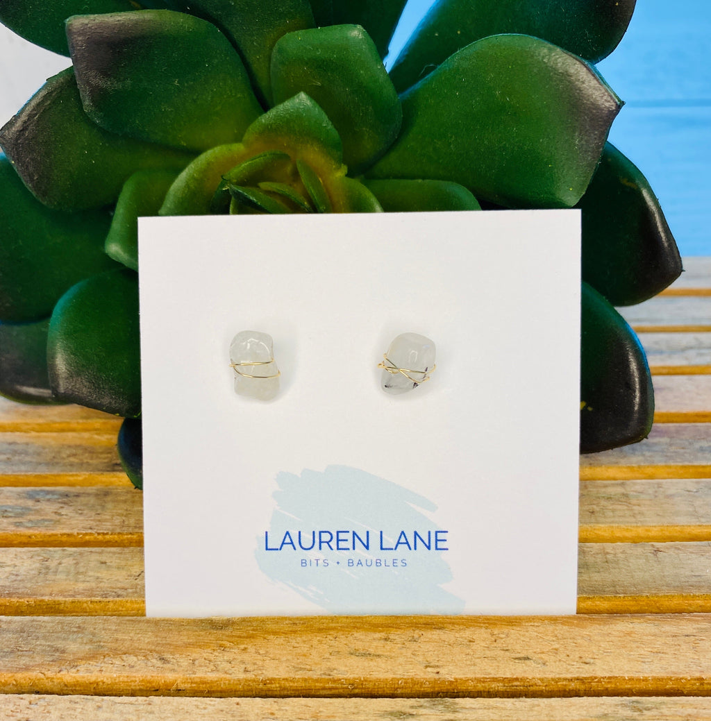 Kara Wire Wrapped Natural Stone Stud Earrings
