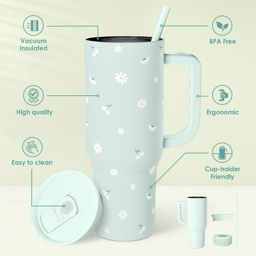 Mint Daisy Slidemate | Slider Tumbler with Handle 40oz