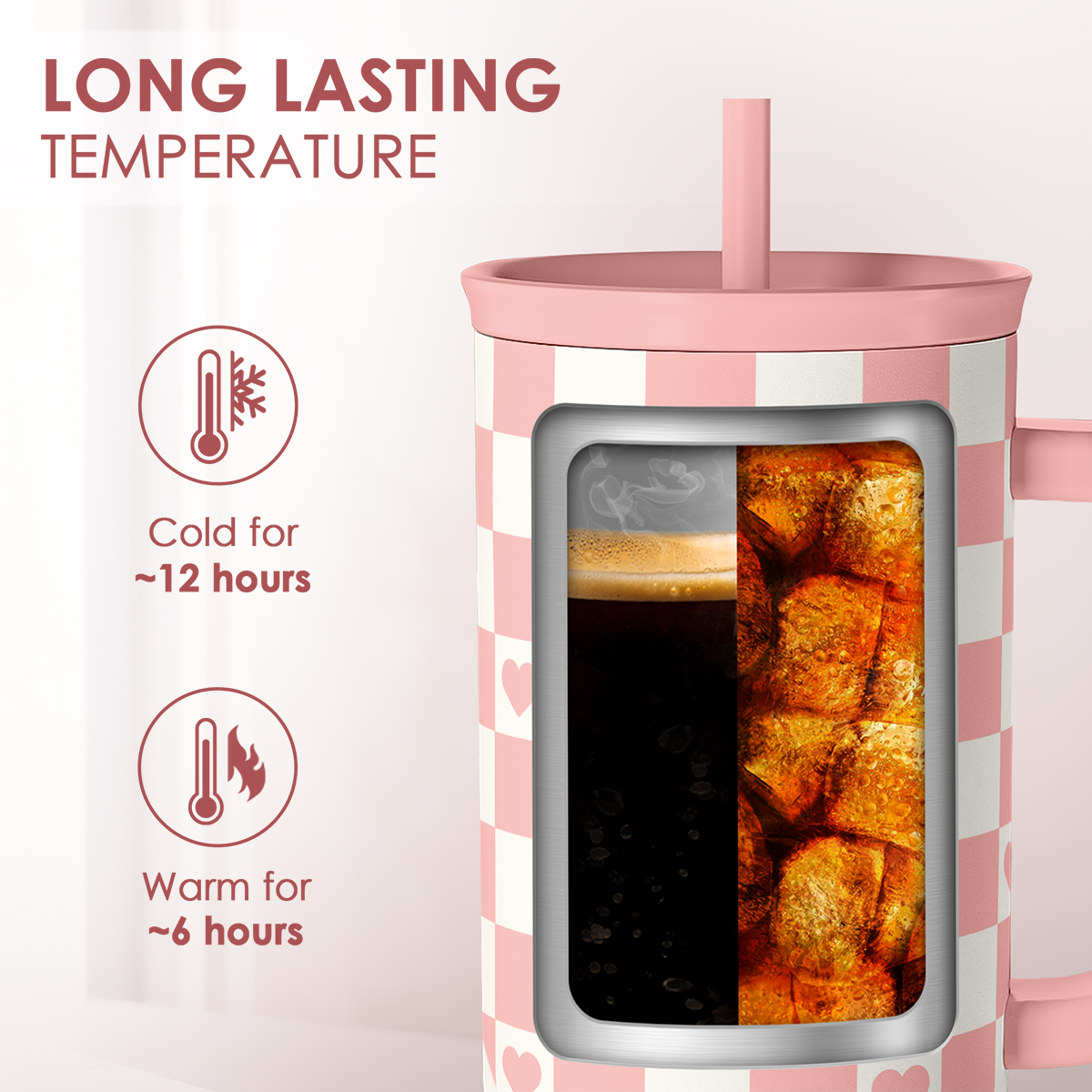 Coral Checker Heart Slidemate | Slider Tumbler with Handle 40oz