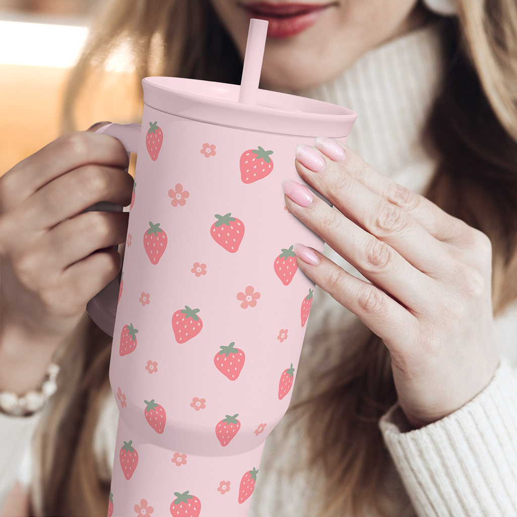 Pink Strawberry Slidemate | Slider Tumbler with Handle 40oz