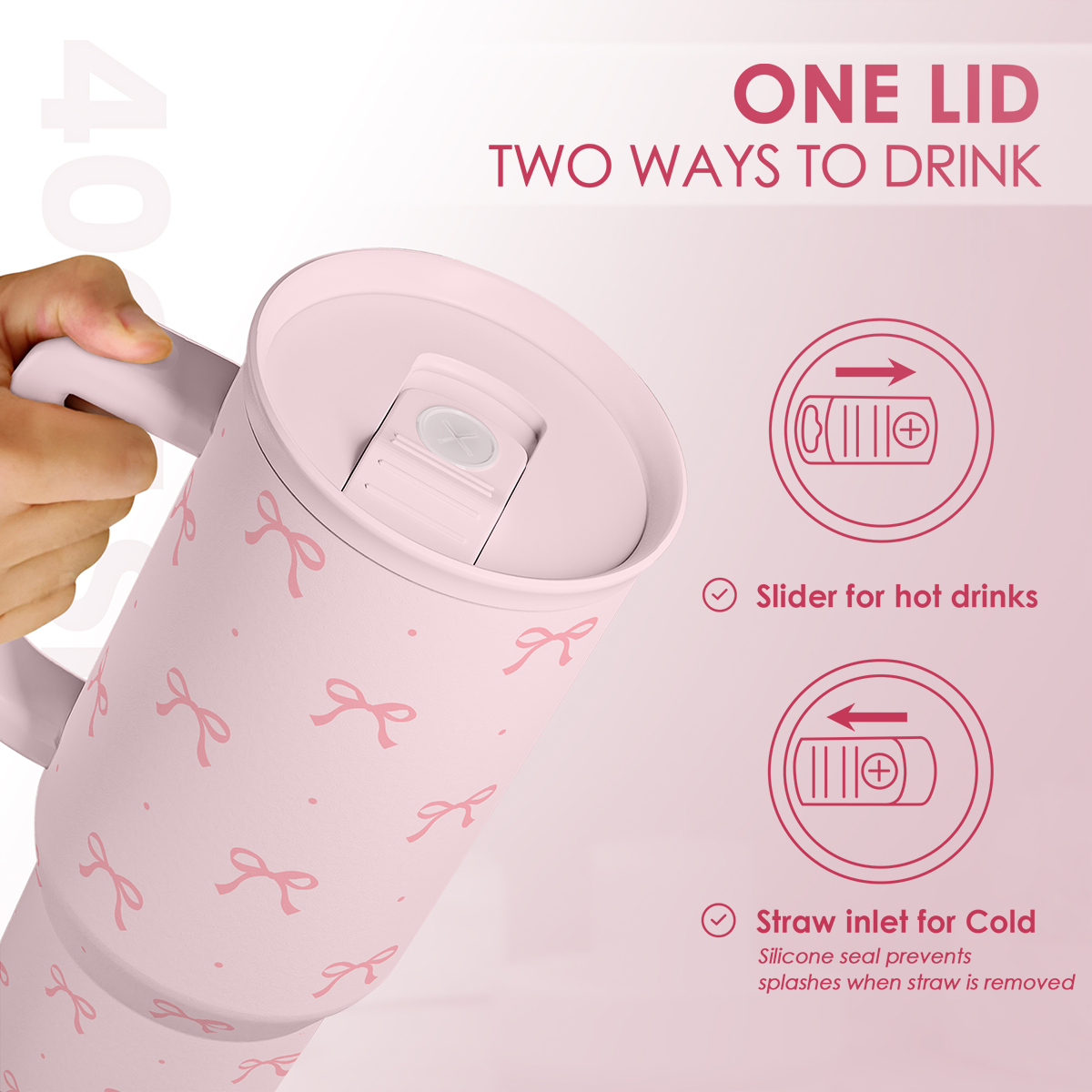 Pink Bow Slidemate | Slider Tumbler with Handle 40oz