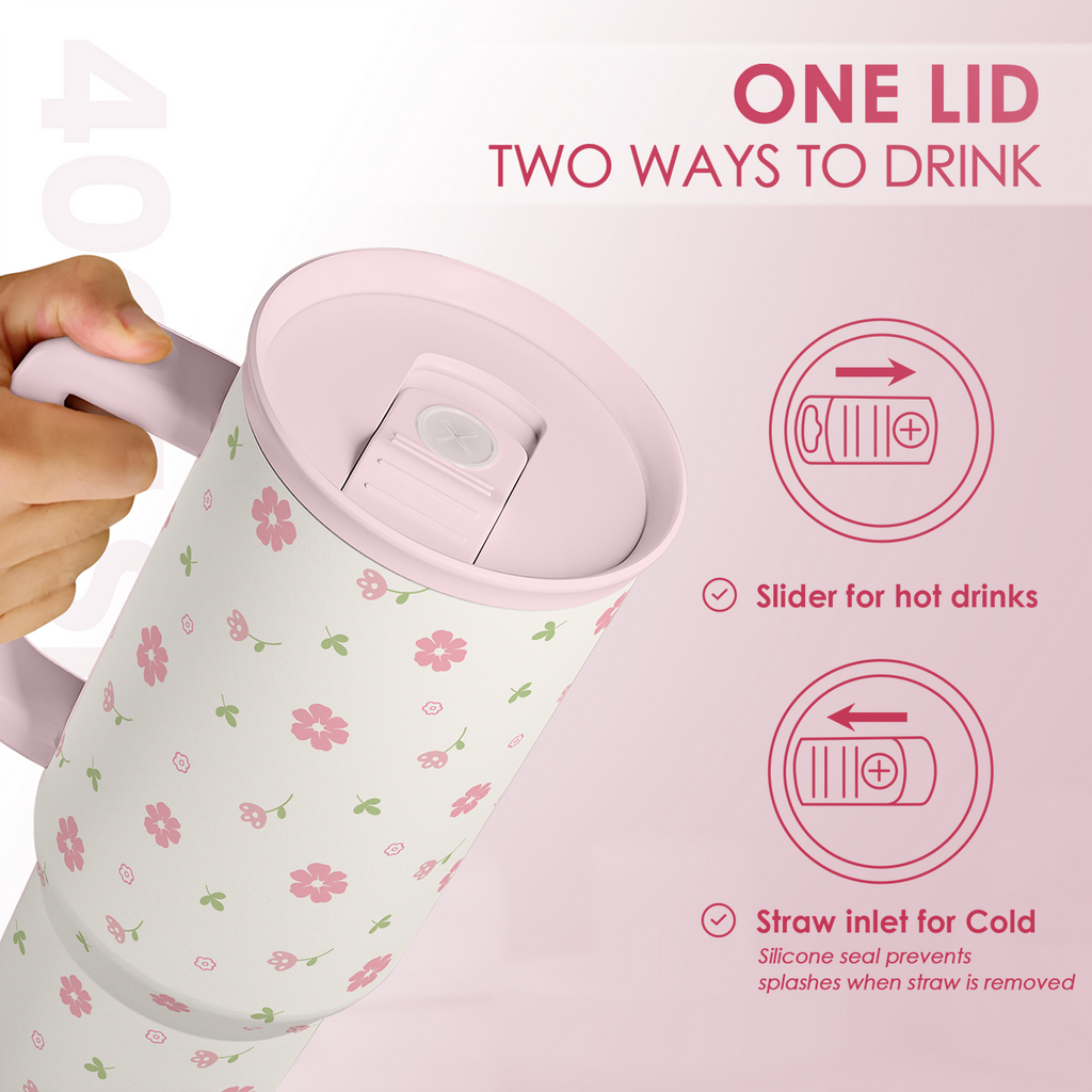 Pink Floral Slidemate | Slider Tumbler with Handle 40oz