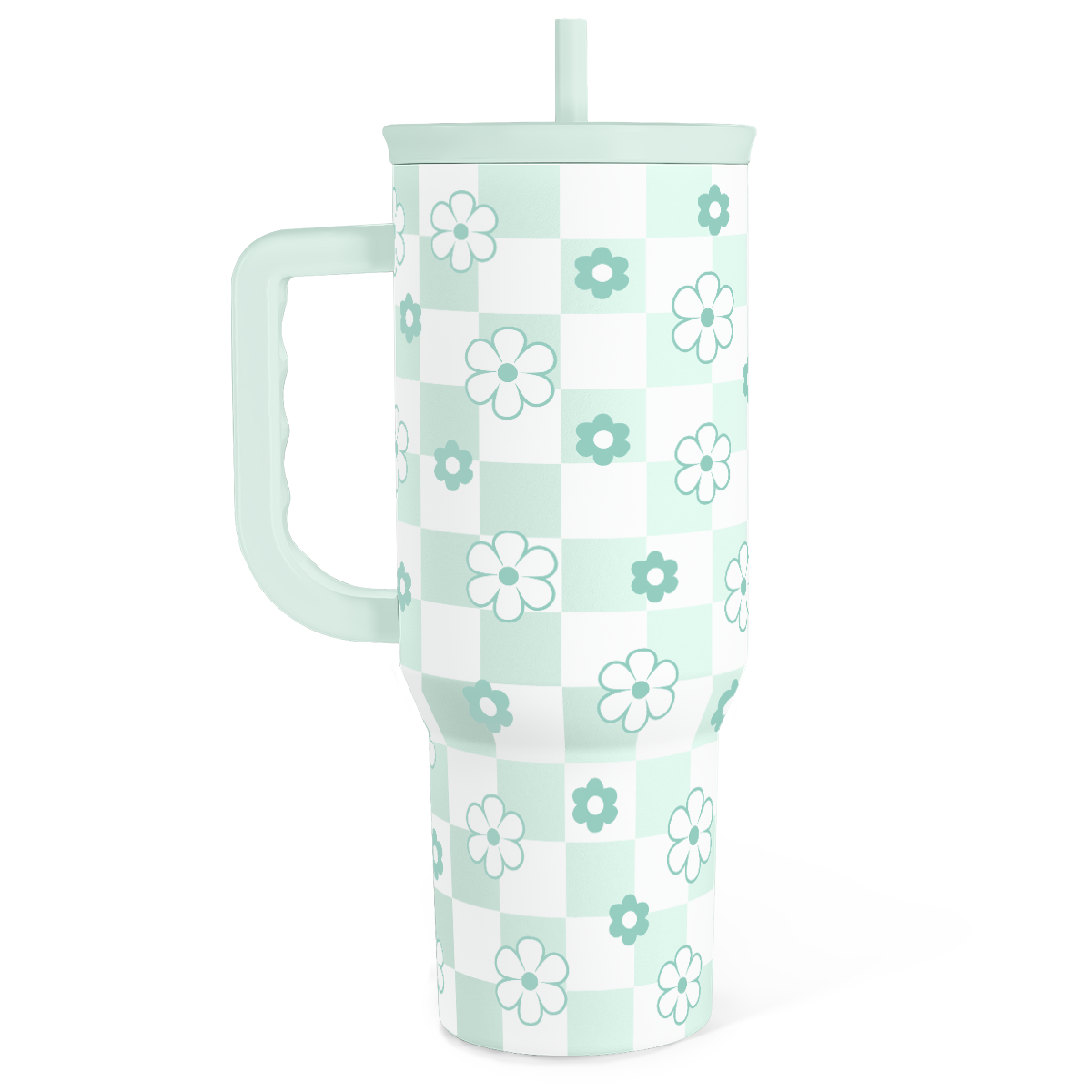 Mint Checker Daisy Slidemate | Slider Tumbler with Handle 40oz