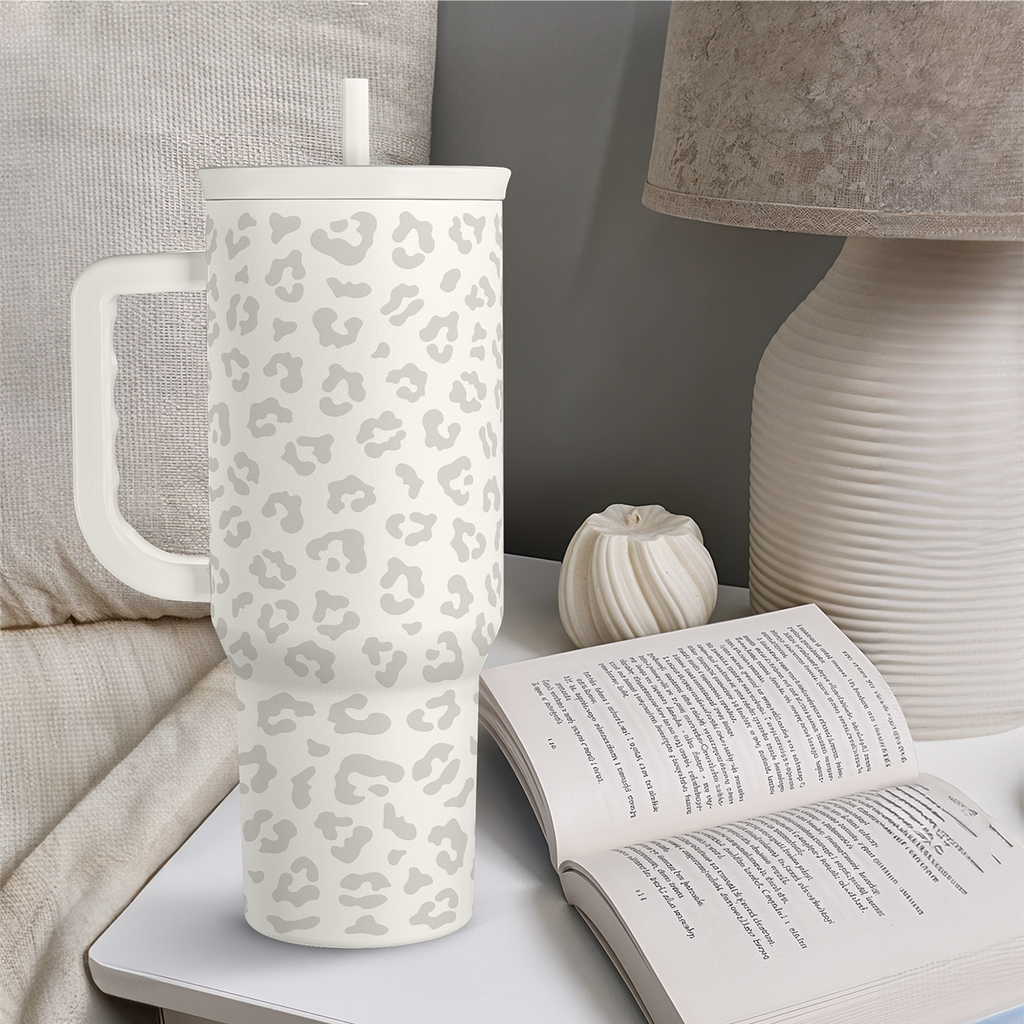 White Leopard Slidemate | Slider Tumbler with Handle 40oz