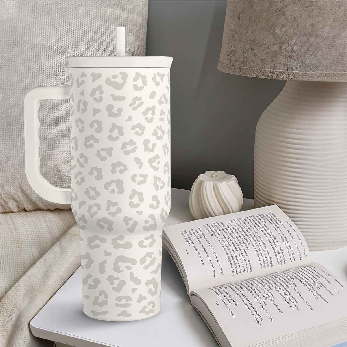 White Leopard Slidemate | Slider Tumbler with Handle 40oz