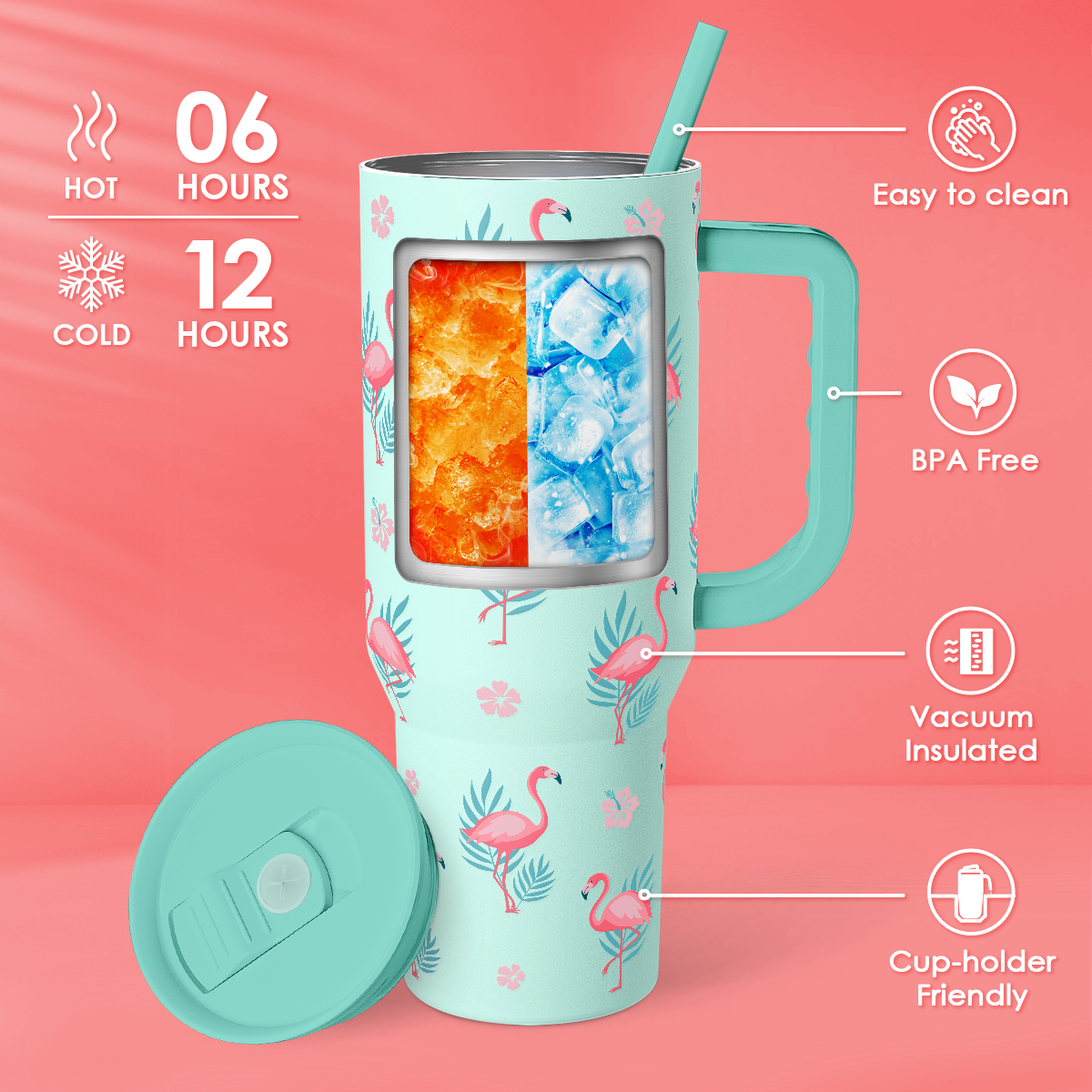 Mint Flamingo Slidemate | Slider Tumbler with Handle 40oz