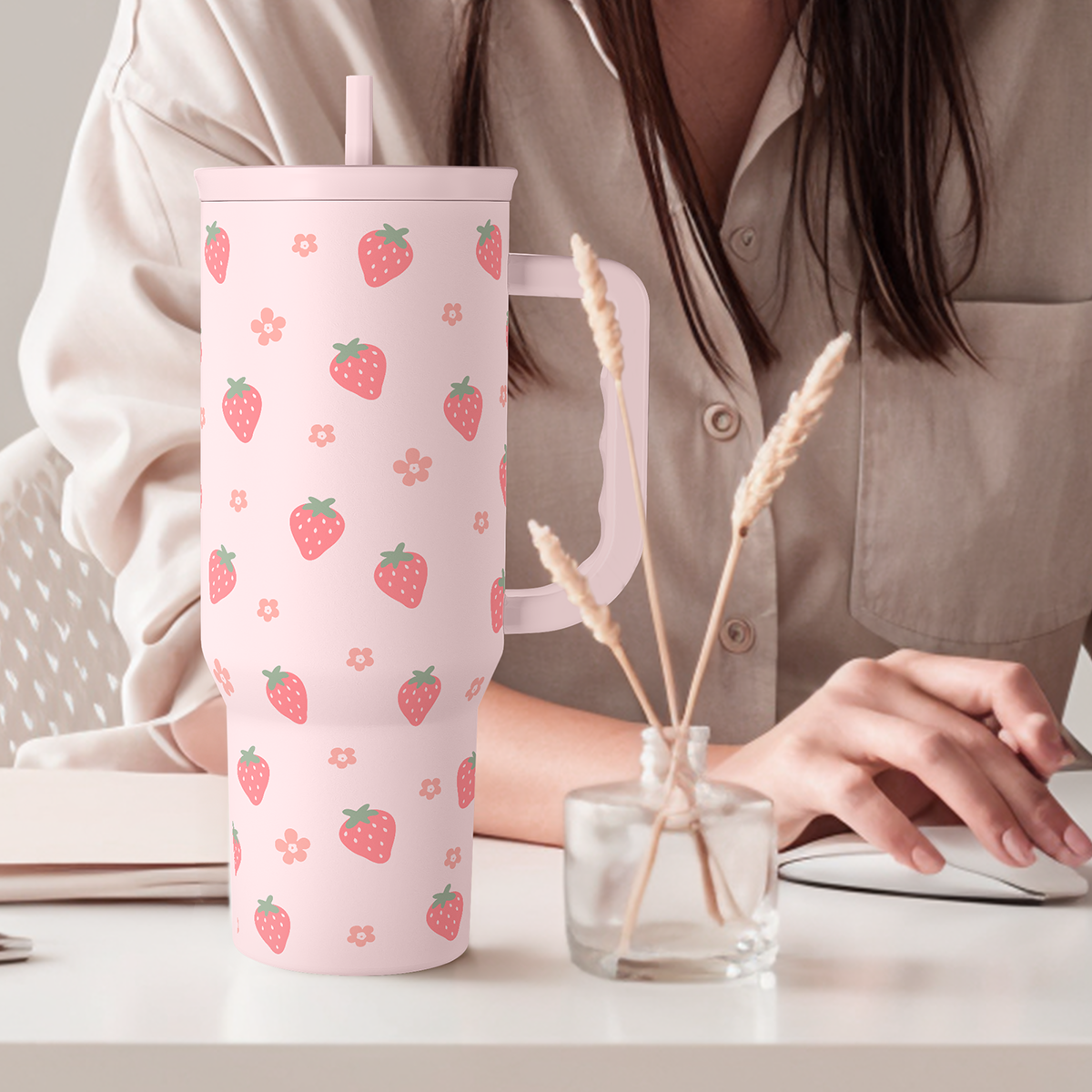 Pink Strawberry Slidemate | Slider Tumbler with Handle 40oz