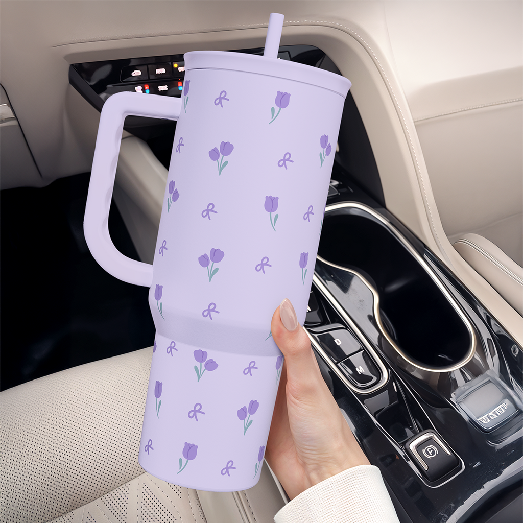 Purple Floral Slidemate | Slider Tumbler with Handle 40oz