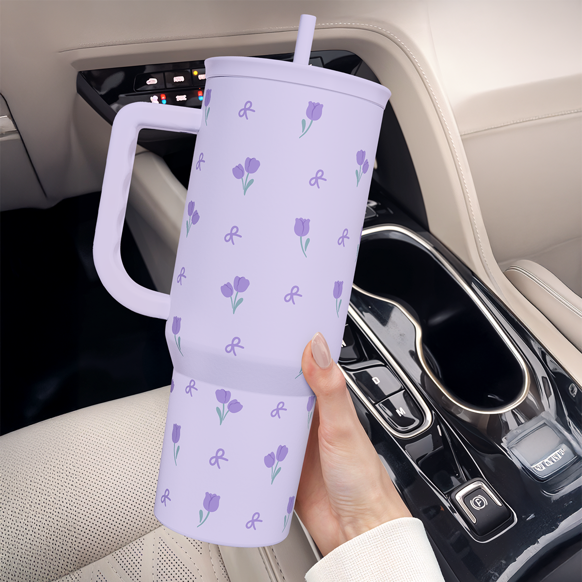 Purple Floral Slidemate | Slider Tumbler with Handle 40oz