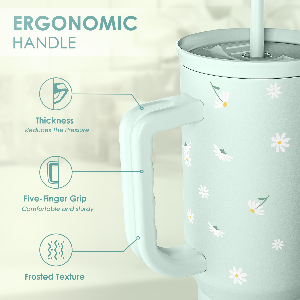 Mint Daisy Slidemate | Slider Tumbler with Handle 40oz