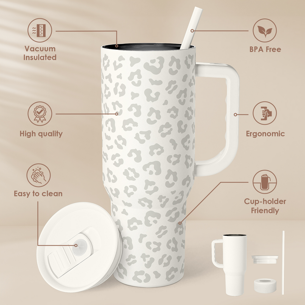 White Leopard Slidemate | Slider Tumbler with Handle 40oz