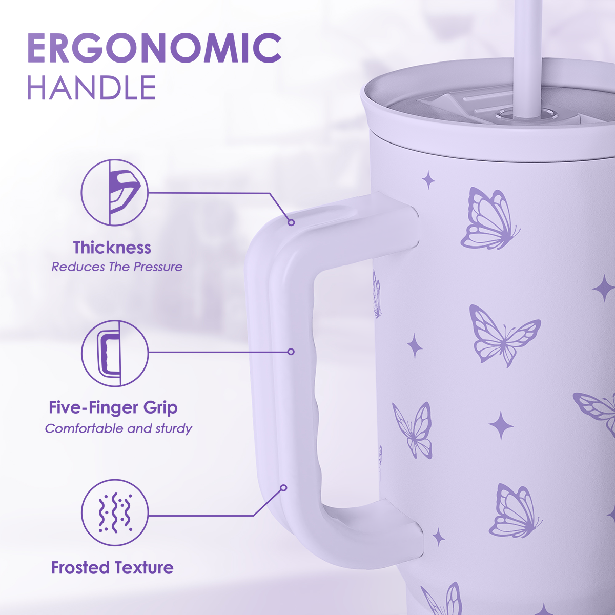 Purple Butterfly Slidemate | Slider Tumbler with Handle 40oz