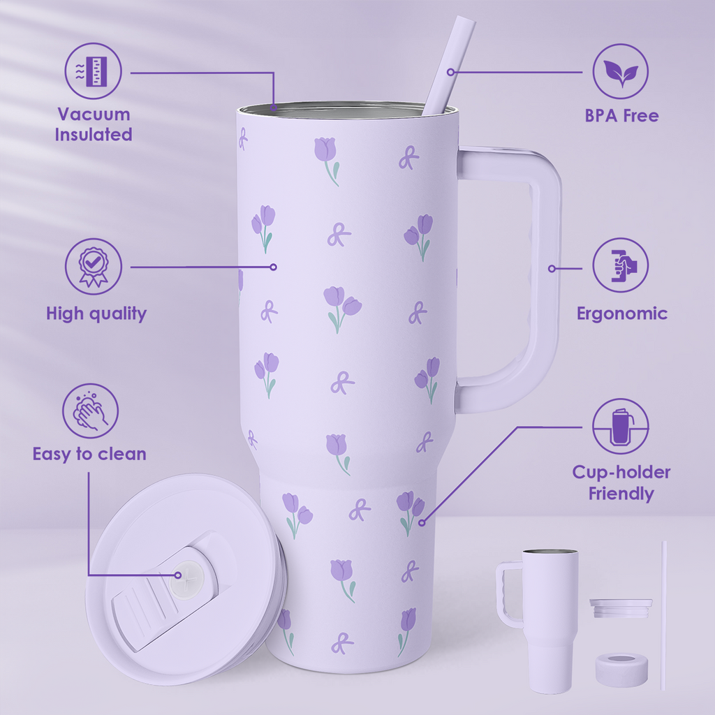 Purple Floral Slidemate | Slider Tumbler with Handle 40oz
