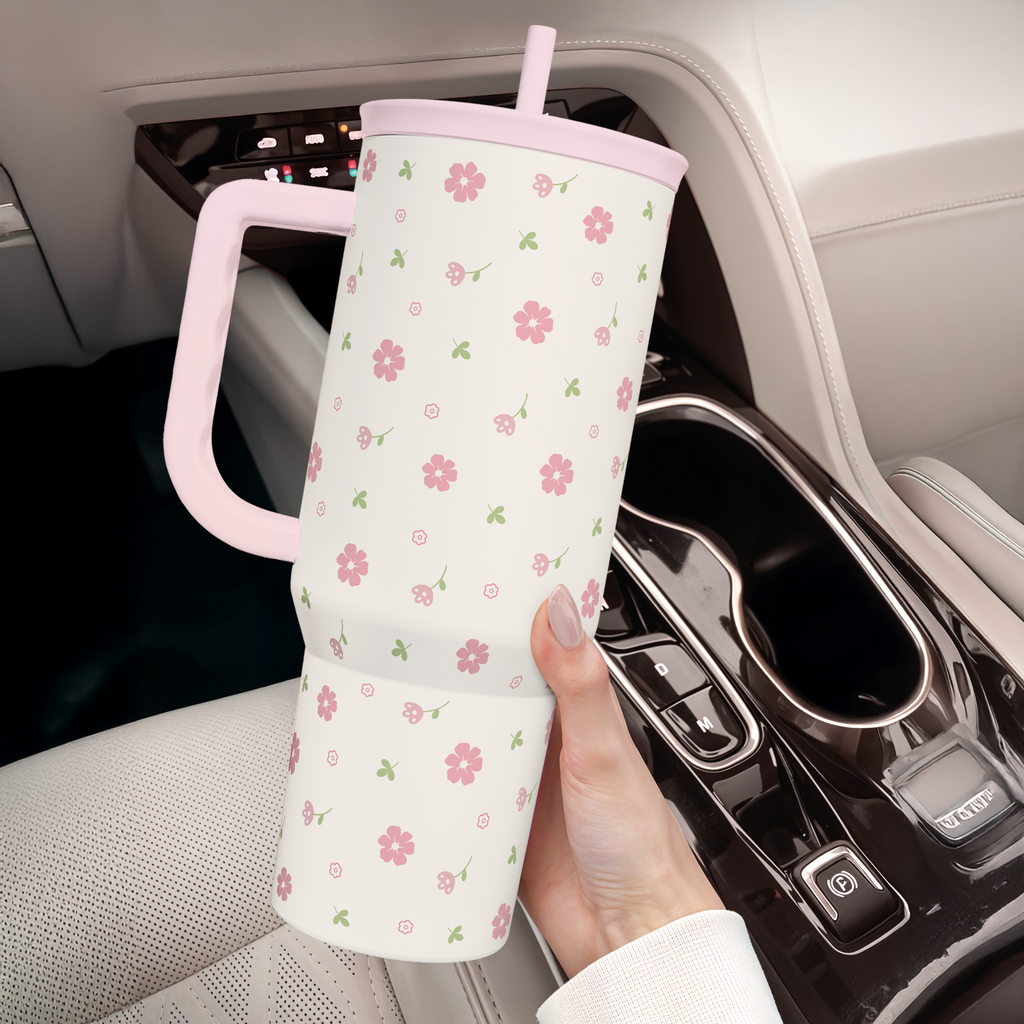 Pink Floral Slidemate | Slider Tumbler with Handle 40oz