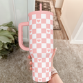 Coral Checker Heart Slidemate | Slider Tumbler with Handle 40oz