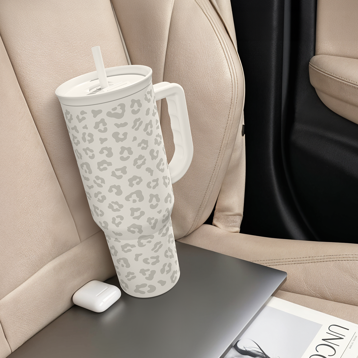 White Leopard Slidemate | Slider Tumbler with Handle 40oz