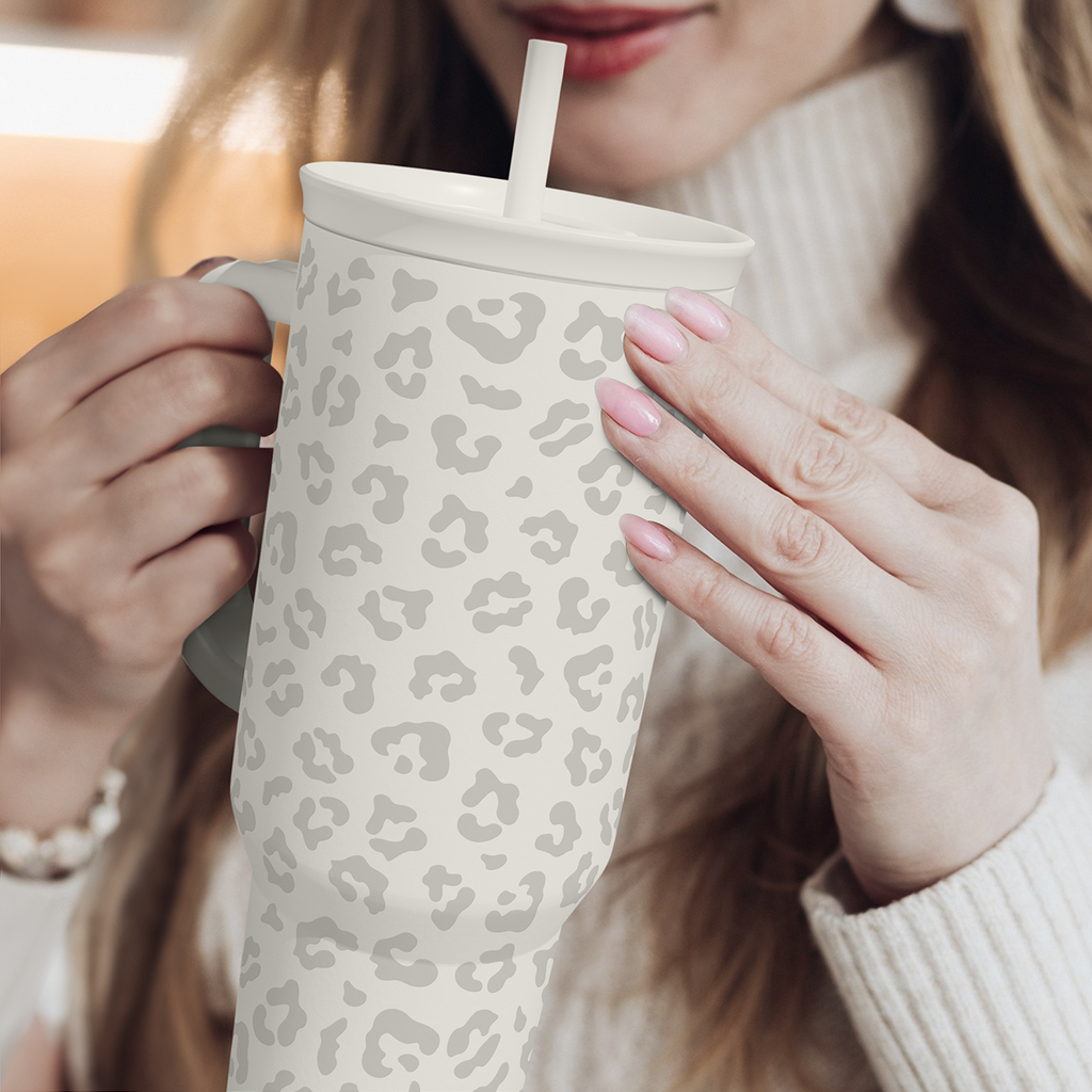 White Leopard Slidemate | Slider Tumbler with Handle 40oz