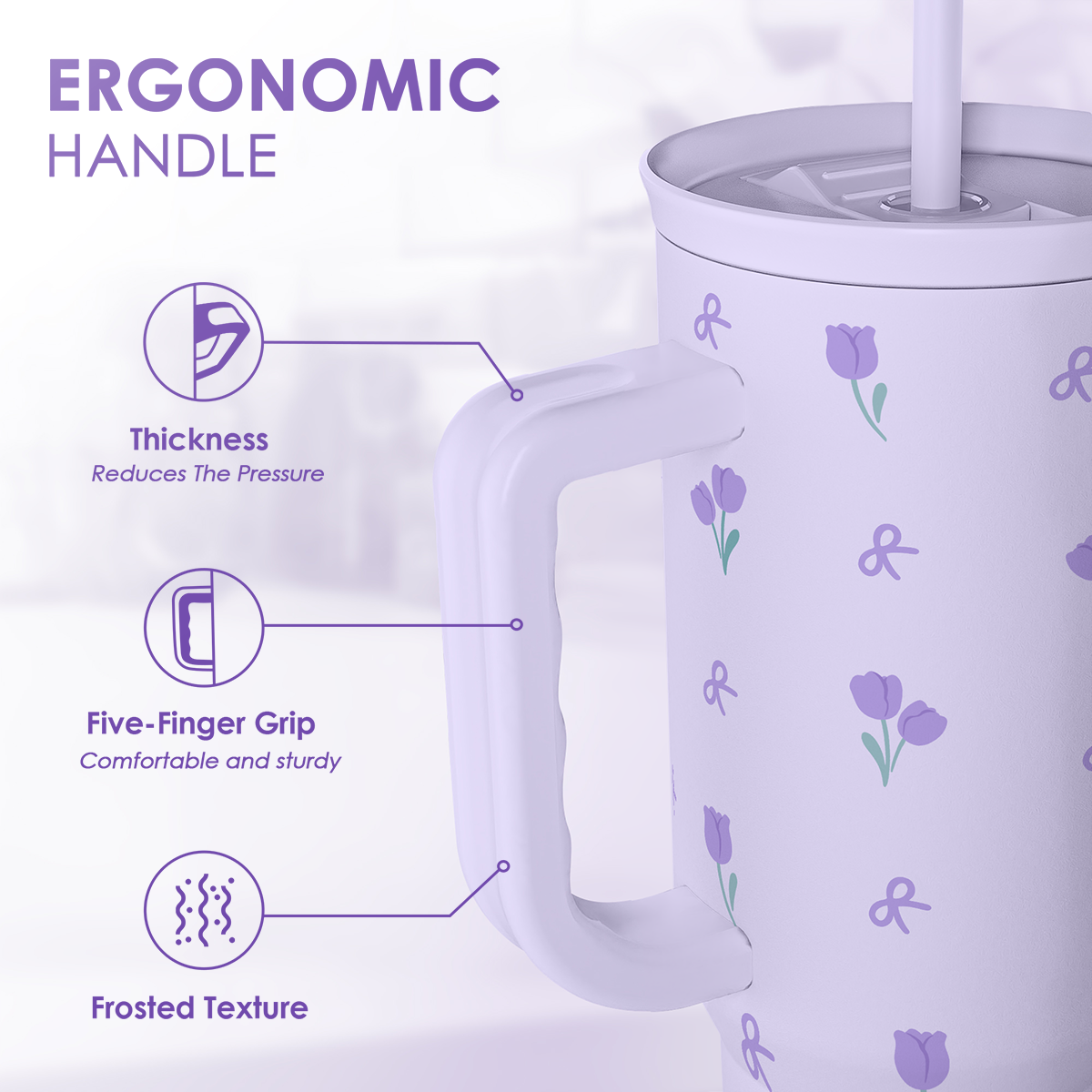 Purple Floral Slidemate | Slider Tumbler with Handle 40oz
