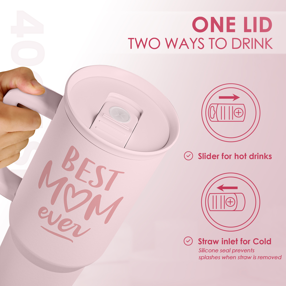 Pink Best Mom Ever Slidemate | Slider Tumbler with Handle 40oz