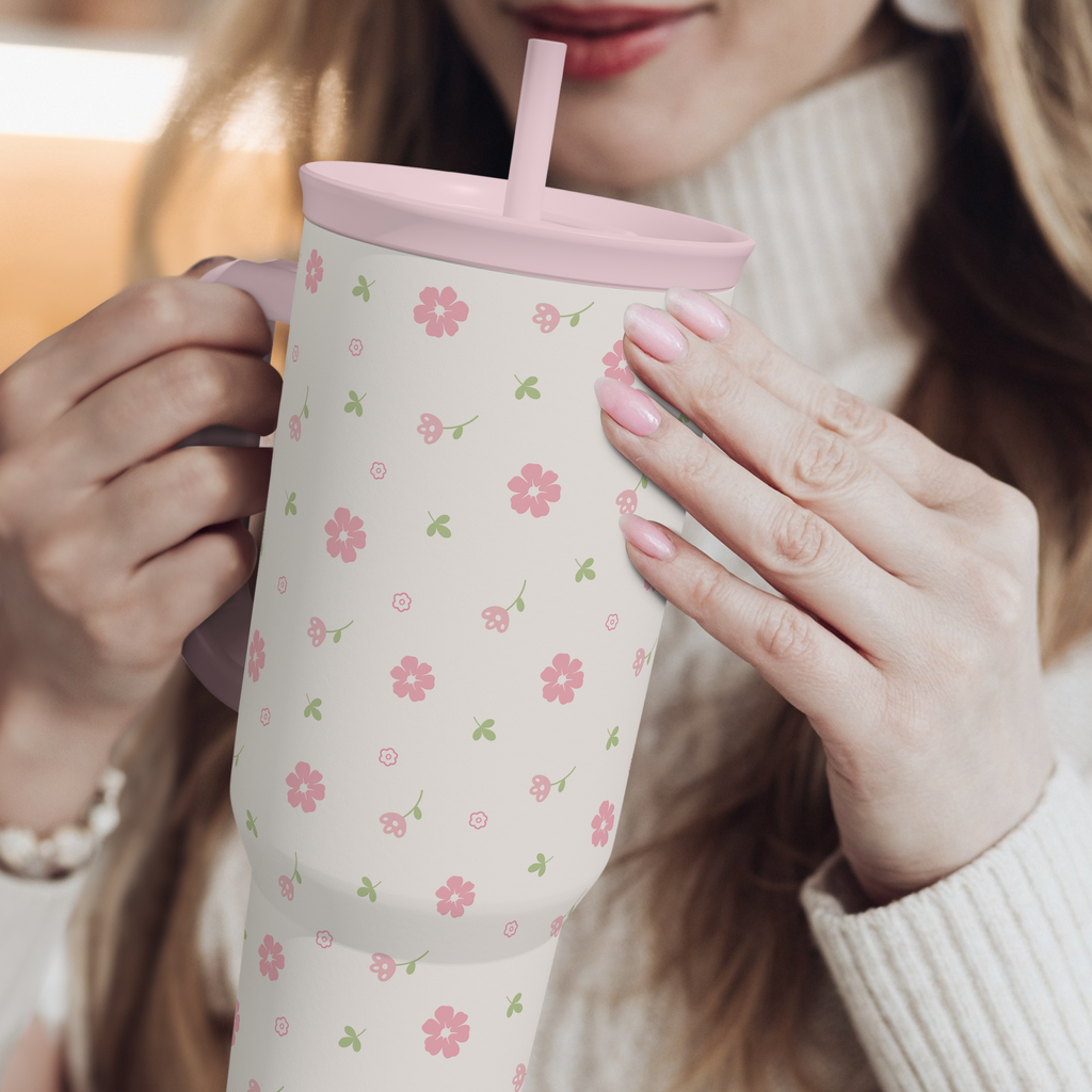Pink Floral Slidemate | Slider Tumbler with Handle 40oz