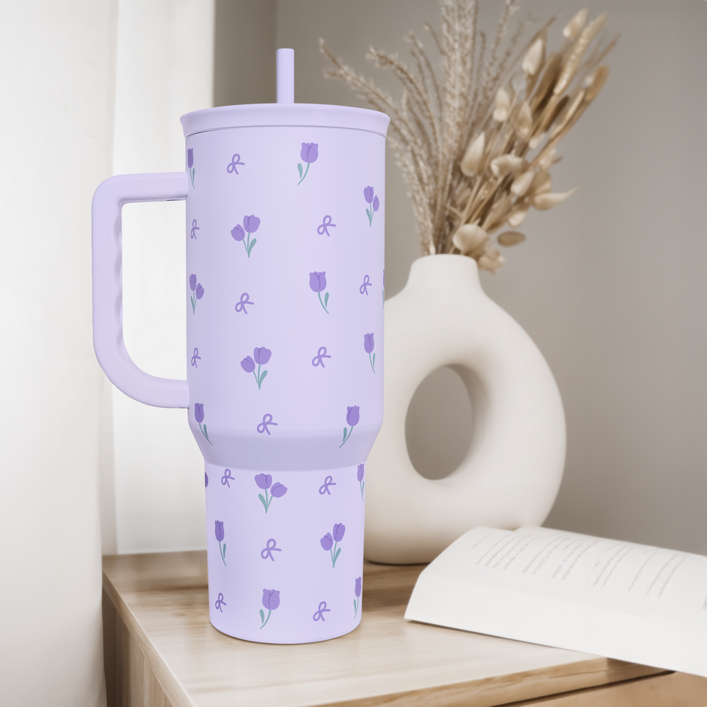 Purple Floral Slidemate | Slider Tumbler with Handle 40oz