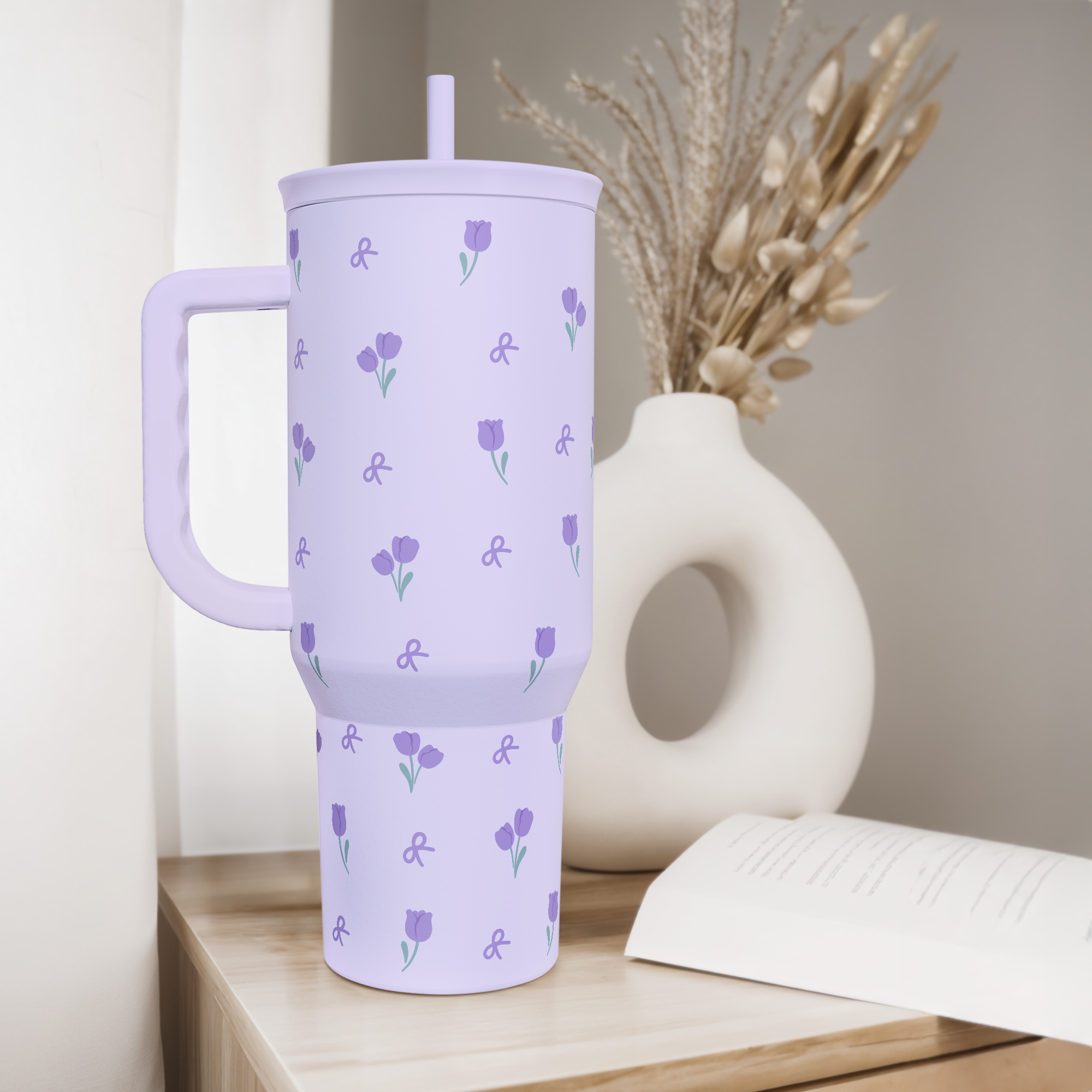 Purple Floral Slidemate | Slider Tumbler with Handle 40oz
