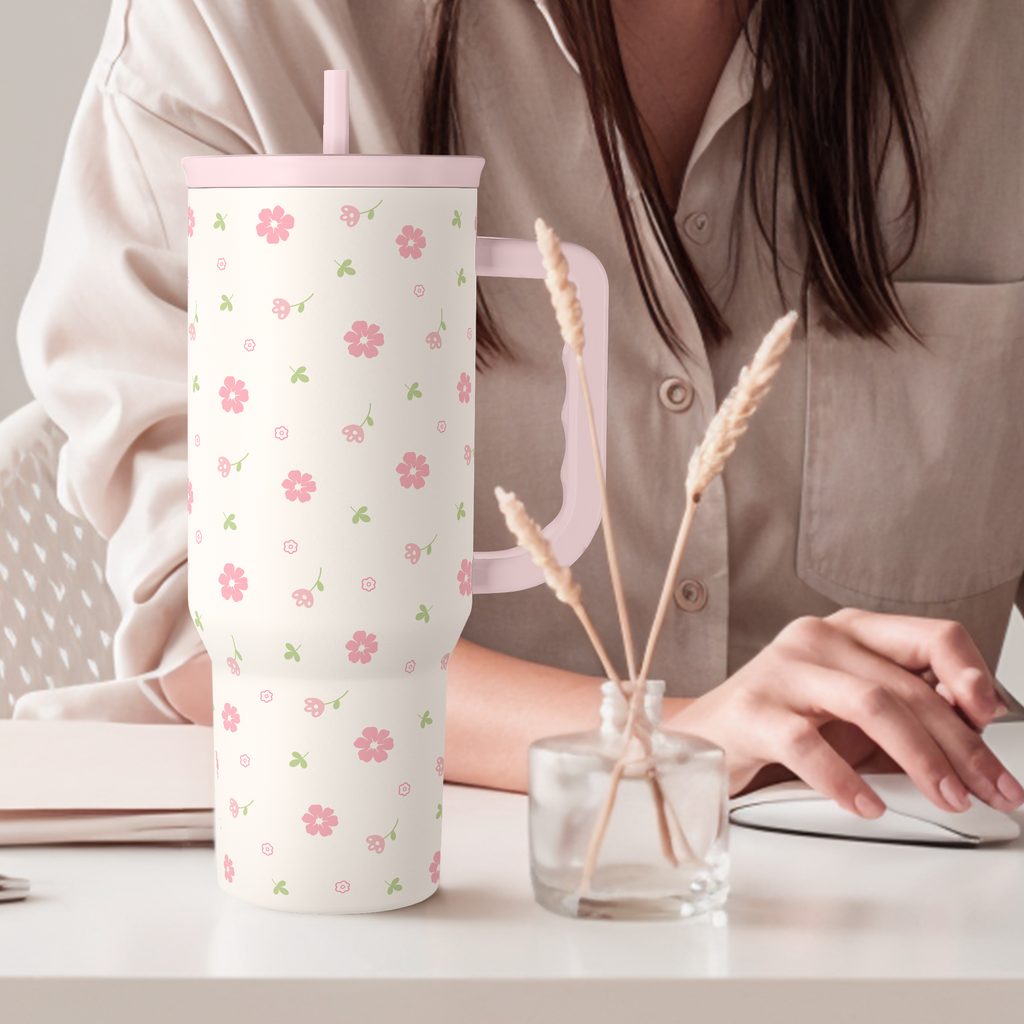 Pink Floral Slidemate | Slider Tumbler with Handle 40oz