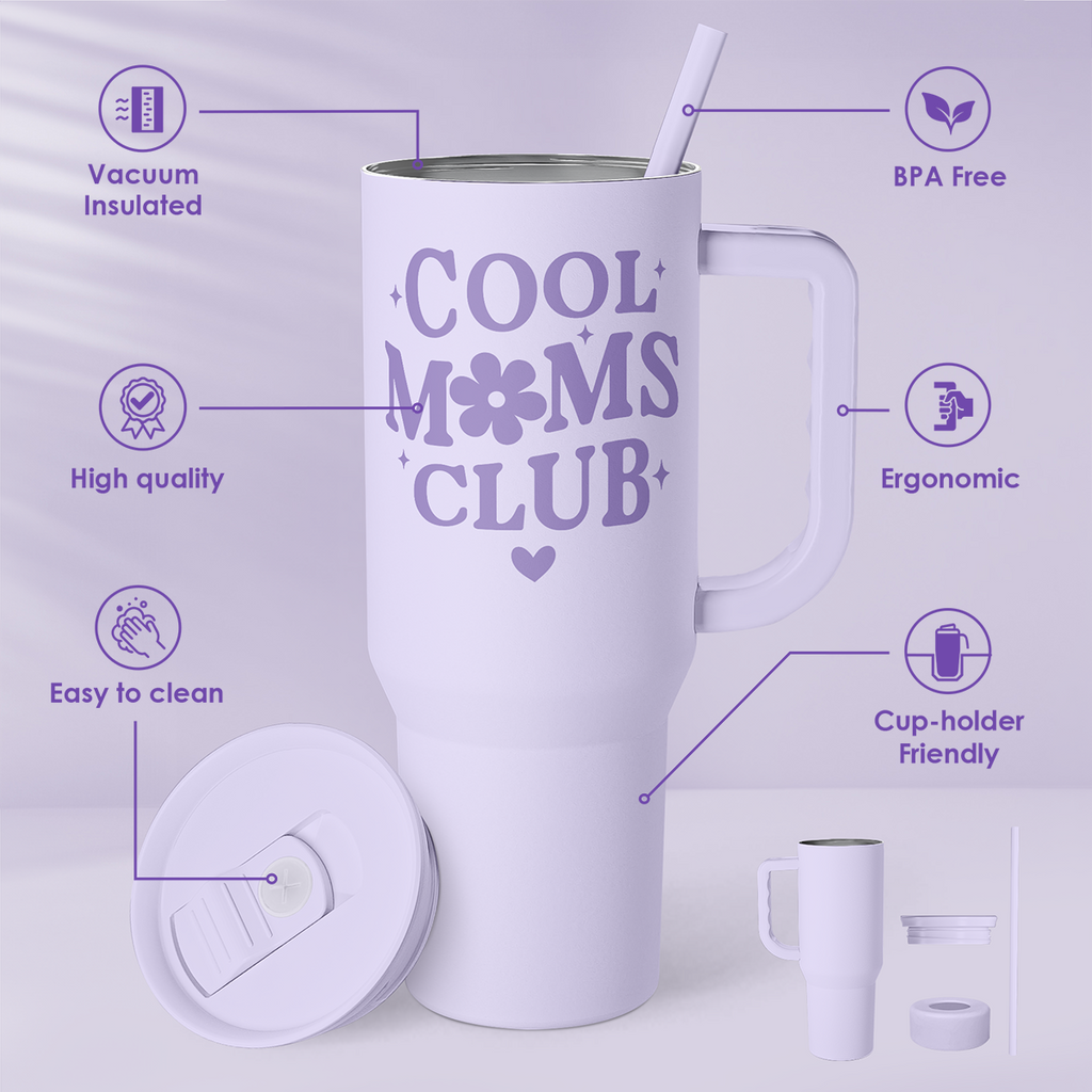 Purple Cool Mom Club Slidemate | Slider Tumbler with Handle 40oz