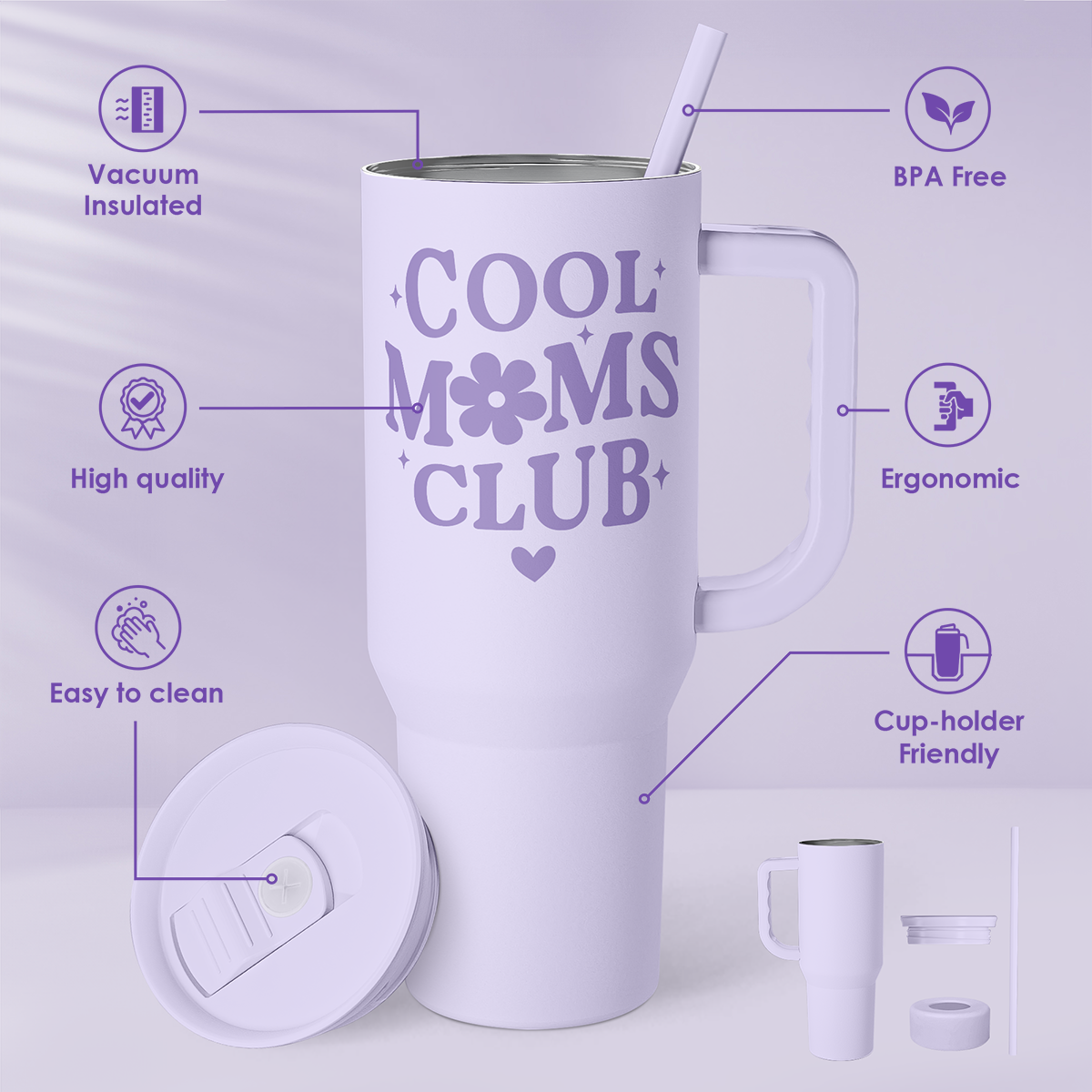 Purple Cool Mom Club Slidemate | Slider Tumbler with Handle 40oz