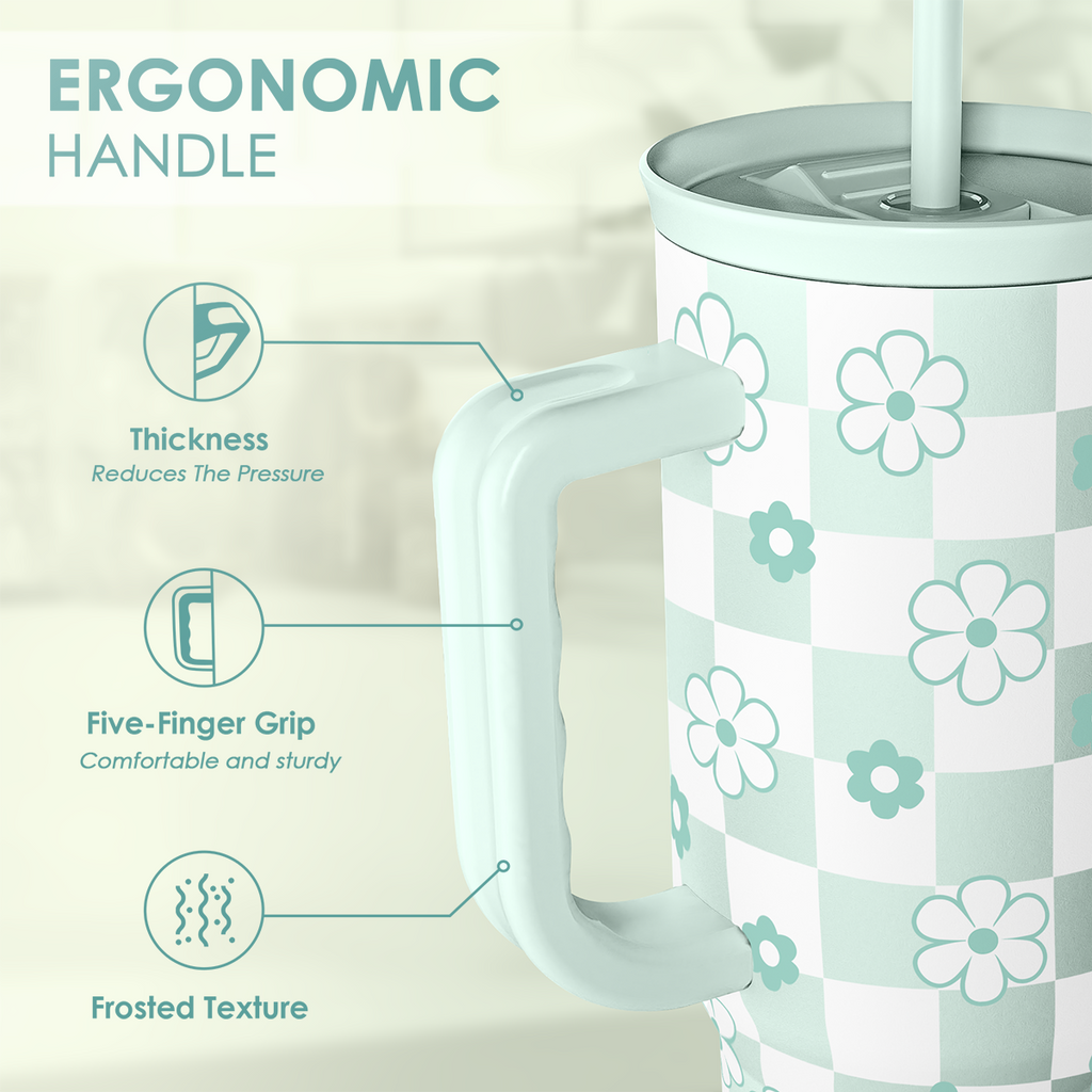 Mint Checker Daisy Slidemate | Slider Tumbler with Handle 40oz