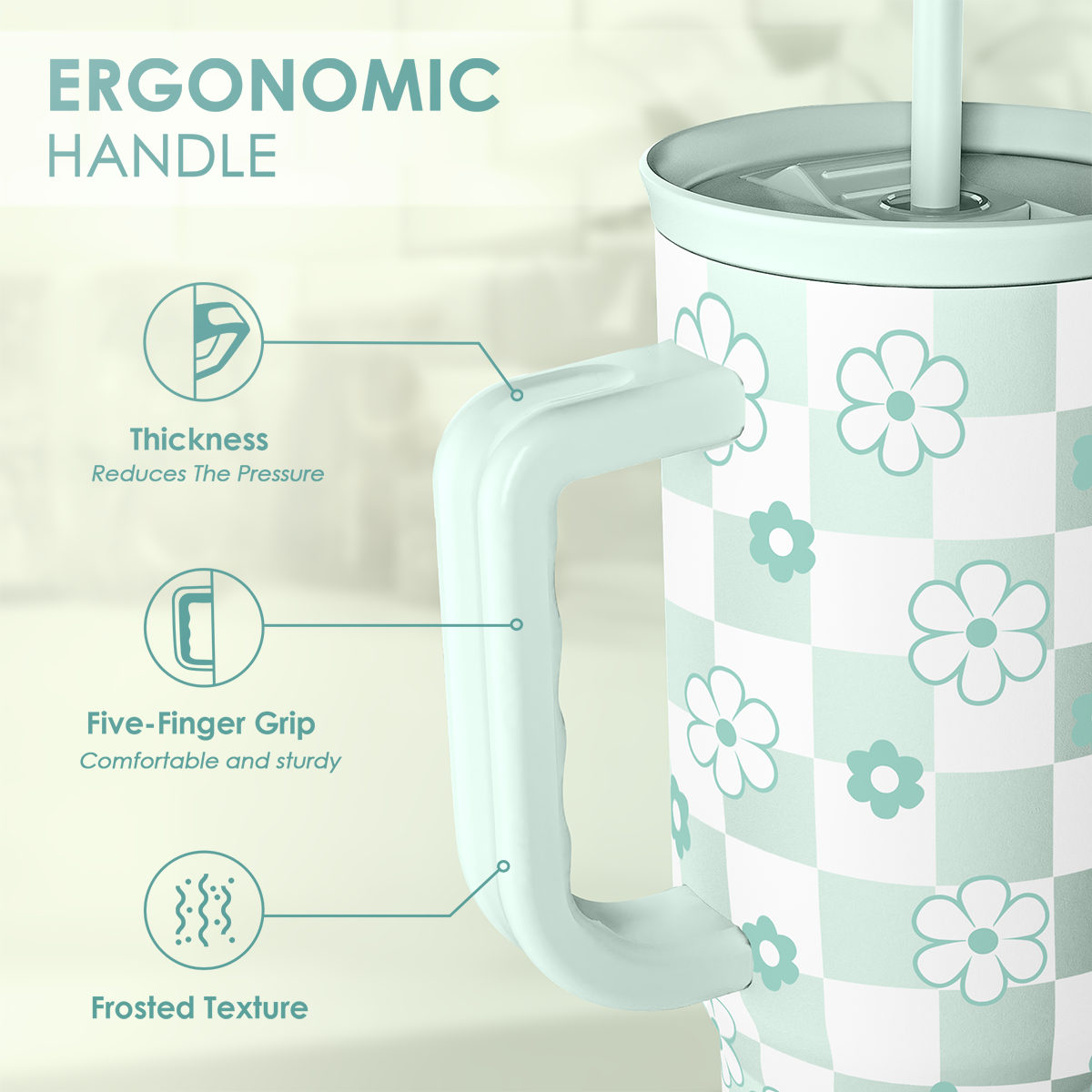 Mint Checker Daisy Slidemate | Slider Tumbler with Handle 40oz